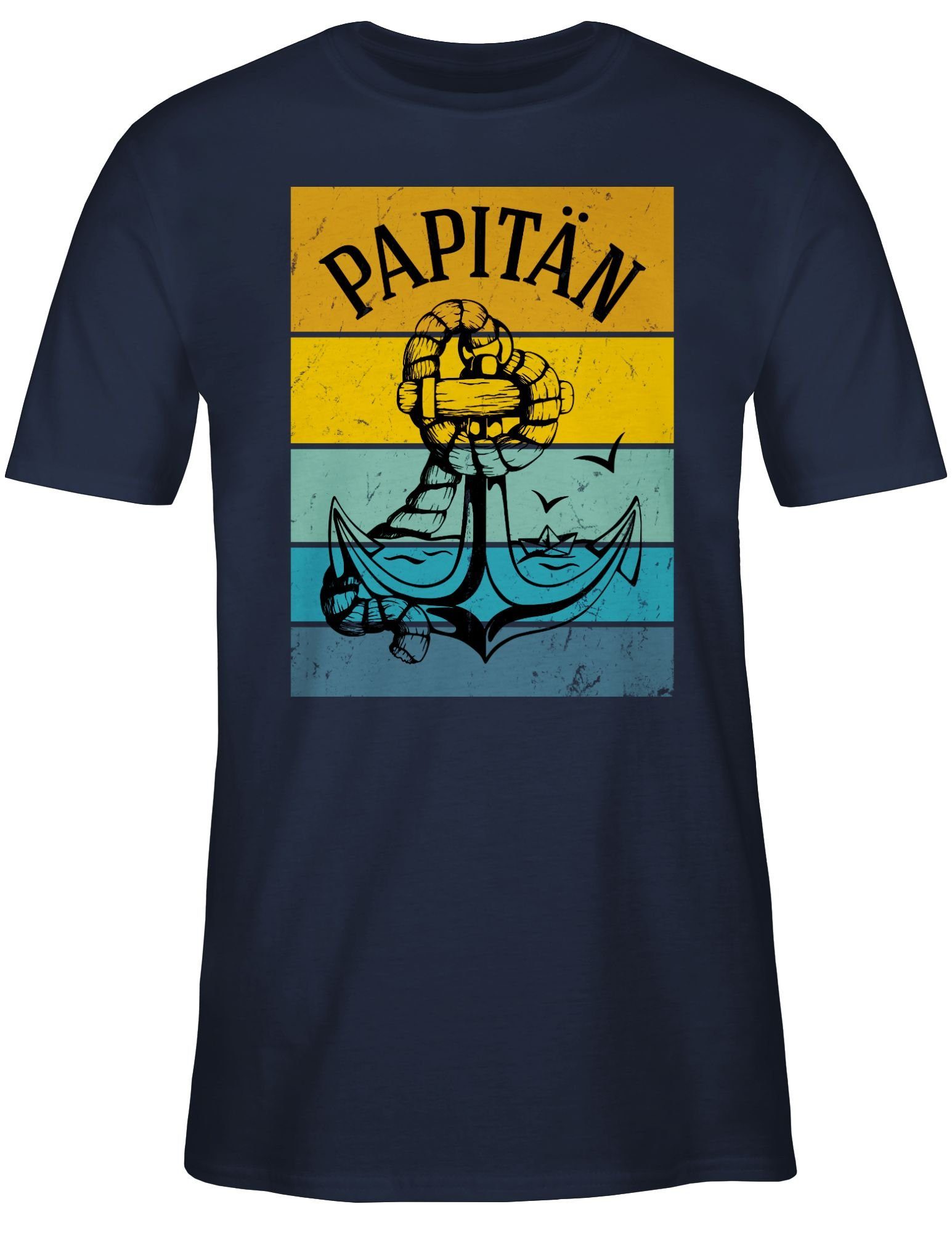 01 Papa Shirtracer Blau Anker Navy für T-Shirt Vatertag Geschenk Papitän