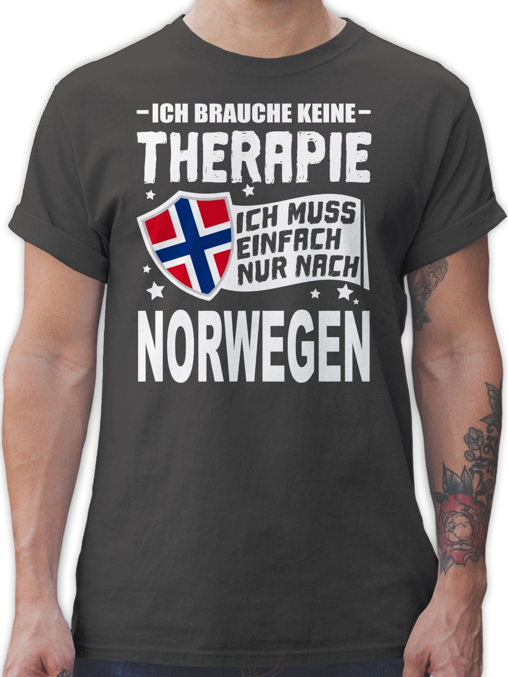 Shirtracer T-Shirt Ich brauche keine Therapie Ich muss einfach nur nach Norwegen - weiß Länder Wappen 2 Dunkelgrau