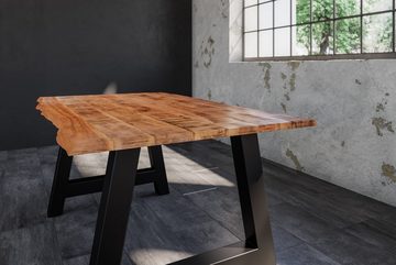 Junado® Baumkantentisch Dora Tisch_A, Mango Massivholz naturfarben 26 mm natürliche Baumkante