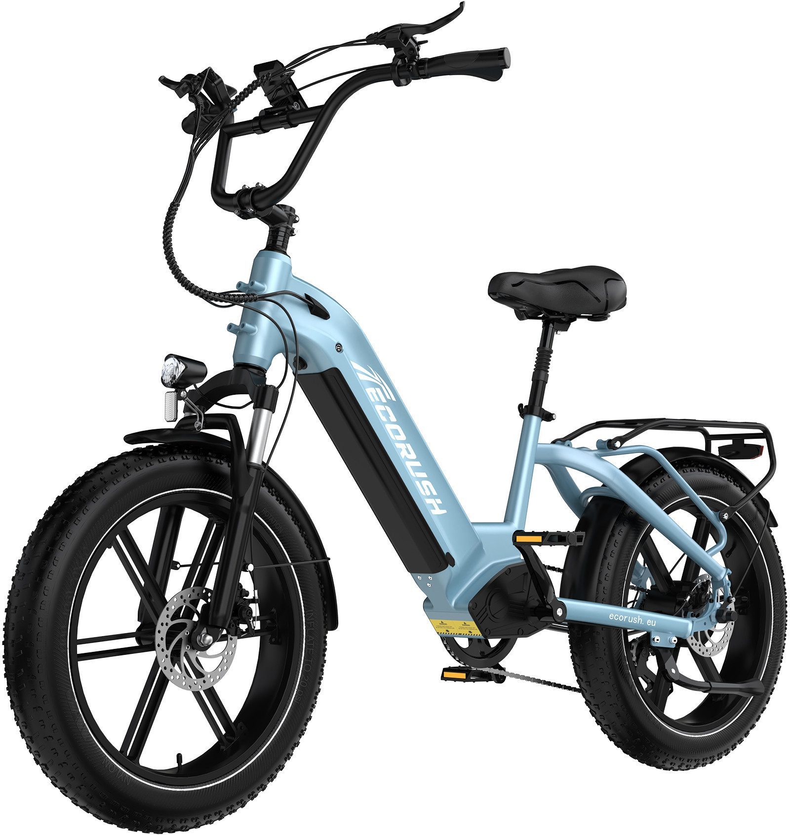 ECORUSH E-Bike Mountainbike Elektrofahrrad 20*4,0 Zoll Pedelec StVZO mit 15,6Ah Akku Max 70-120km, 7 Gang shimano, Kettenschaltung, Heckmotor, 748,8 Wh, Damen/Herren E-Mountainbike mit Pumpe, Schloss