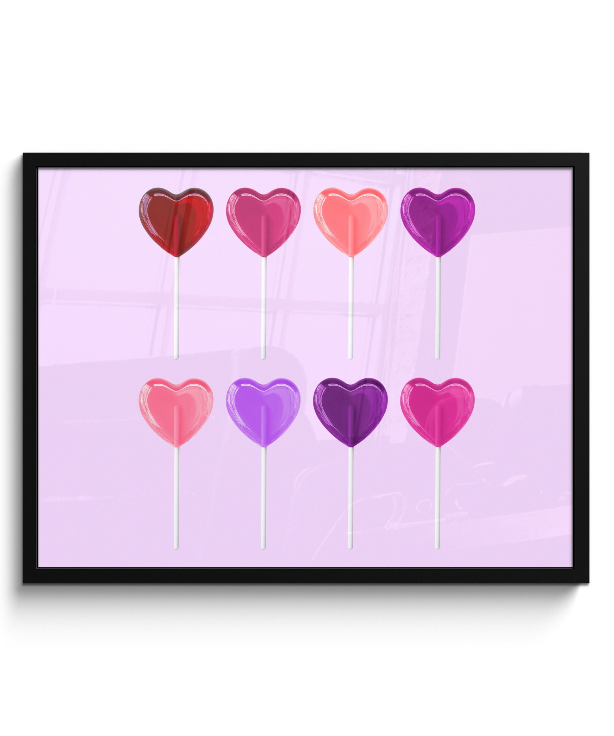 MuchoWow Poster Lutscher - Herz - Rosa - Bonbon, (1 St), Bilderrahmen, Poster mit Rahmen, Wandbilder, 70x50 cm