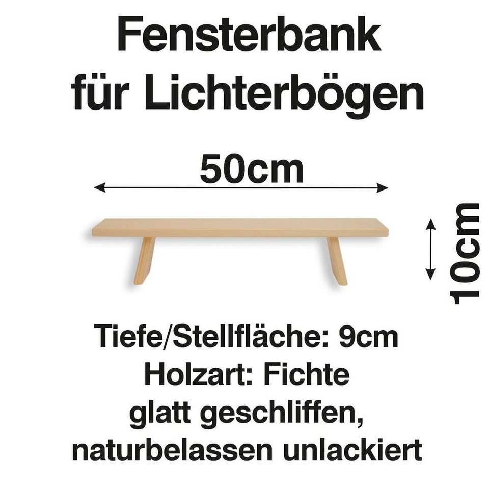 50 Holzkunst Bank Fenst Erhöhung cm Schenk Schwibbogen Lichterbogen Schwibbogen-Fensterbank