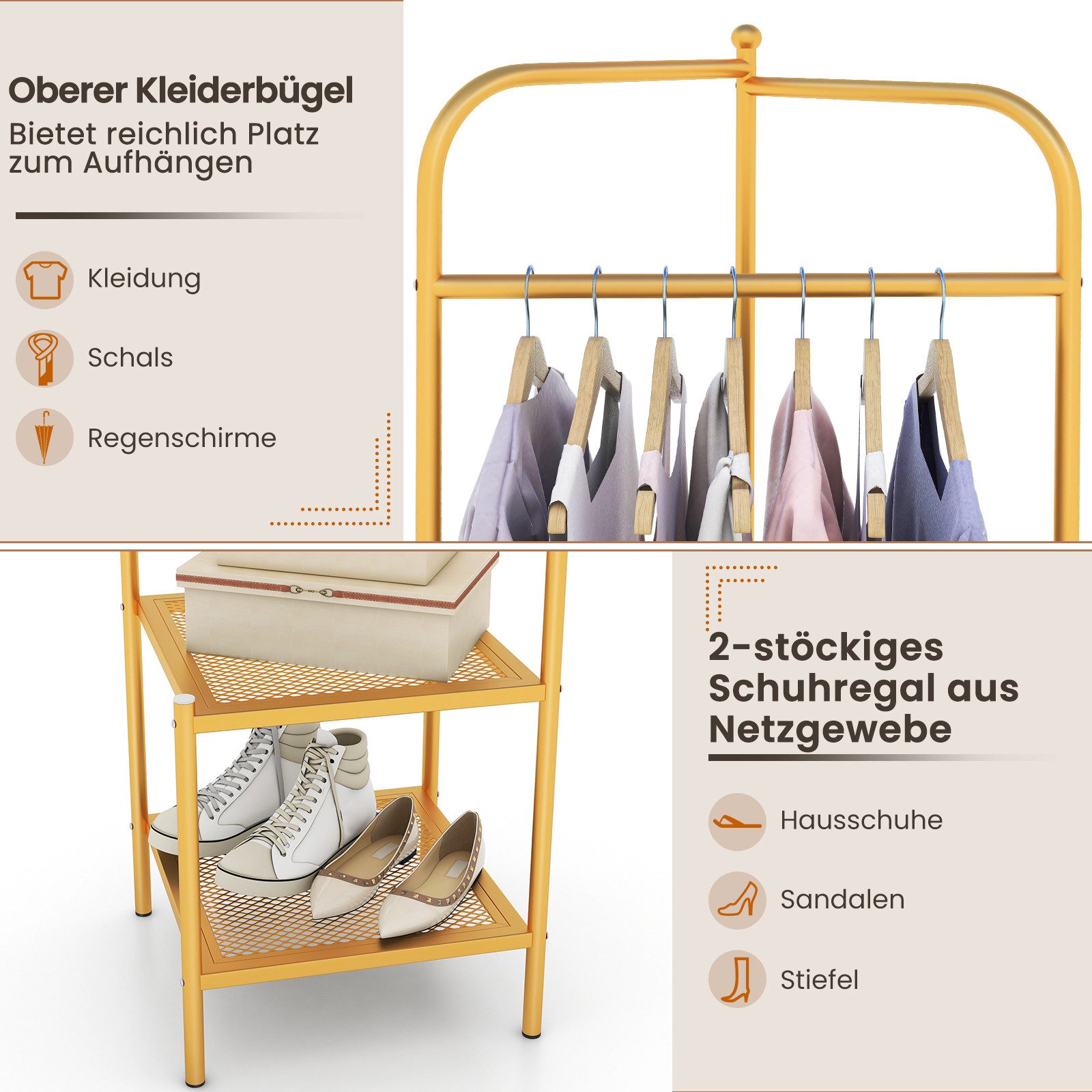 COSTWAY Kleiderständer, (1 St), Eck-Garderobenständer, Eckgarderobe, mit Regalen