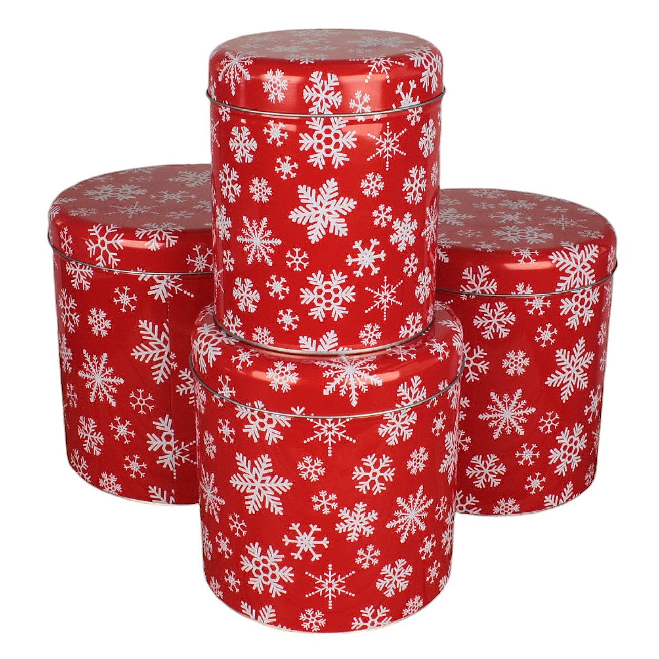 Macosa Home Keksdose Gebäckdosen 4er Set Metall Rot od. Grau Plätzchendose, Metall, (rund Schneeflocke Rentiere Gebäckaufbewahrung modern, Vorratsdose Weihnachten Blechdose), stapelbare Keks-Dose Aufbewahrungsdose Plätzchen