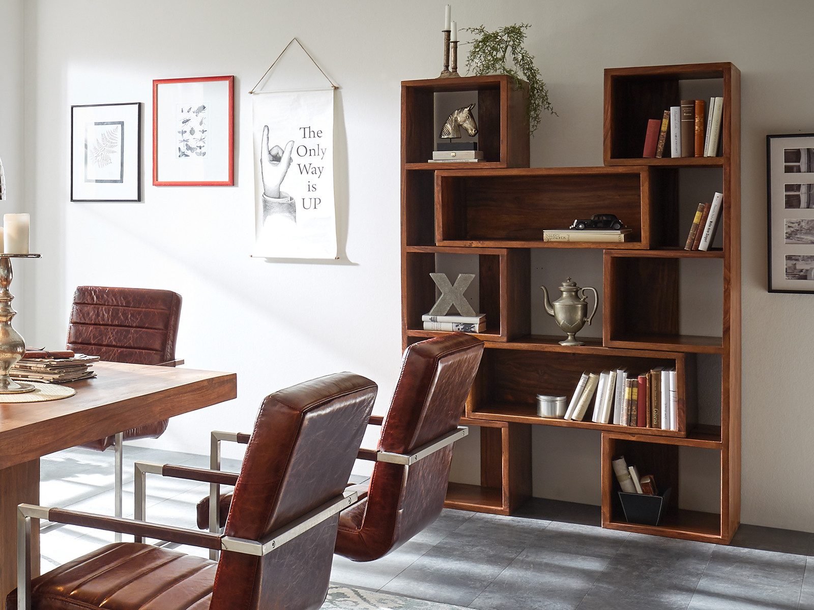 massivum Bücherregal Merlow Akazie Raumteiler Holzregal Landhausstil
