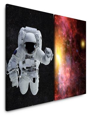Sinus Art Leinwandbild 2 Bilder je 60x90cm Astronaut Galaxie Weltall Universum Sterne Fantasie Schwerelos