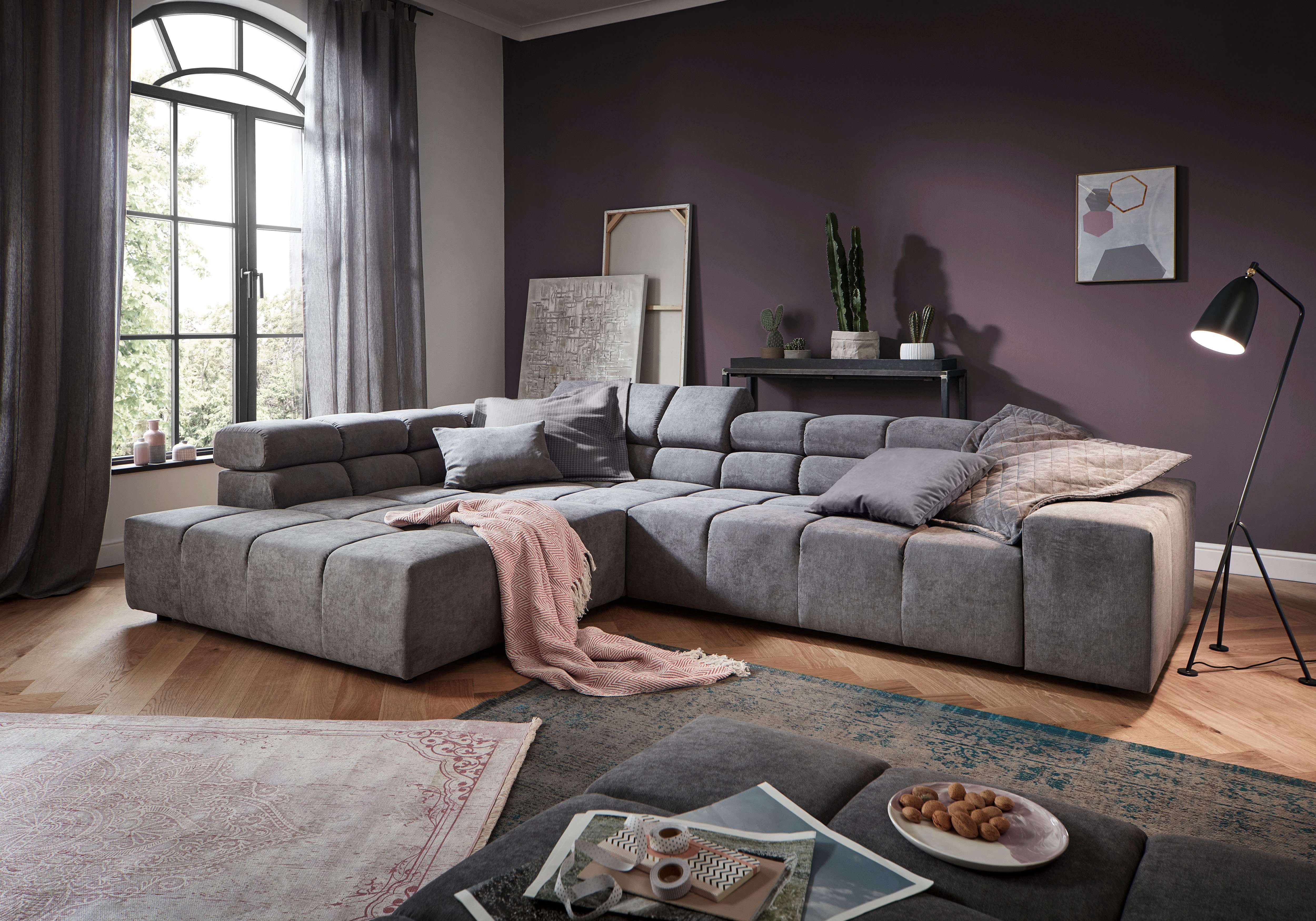 Home affaire Ecksofa Ancona, Ecksofa, incl. Kopfteilverstellung, Breite 319 cm, L-Form, wahlweise motorische Sitztiefenverstellung, auch in Cord + Easy Care