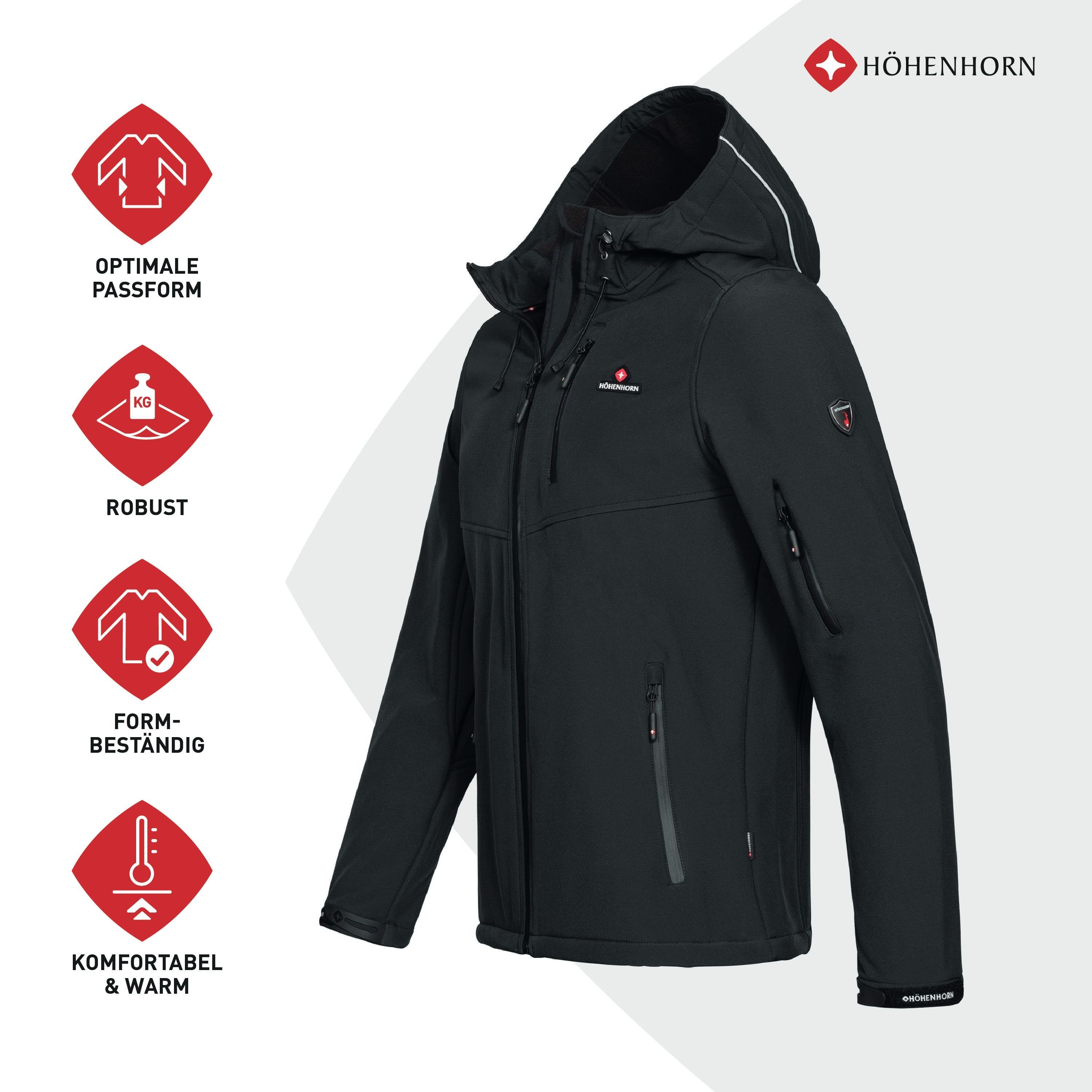 Höhenhorn Softshelljacke Breithorn Herren Outdoor Funktionsjacke Jacke Softshell Schwarz