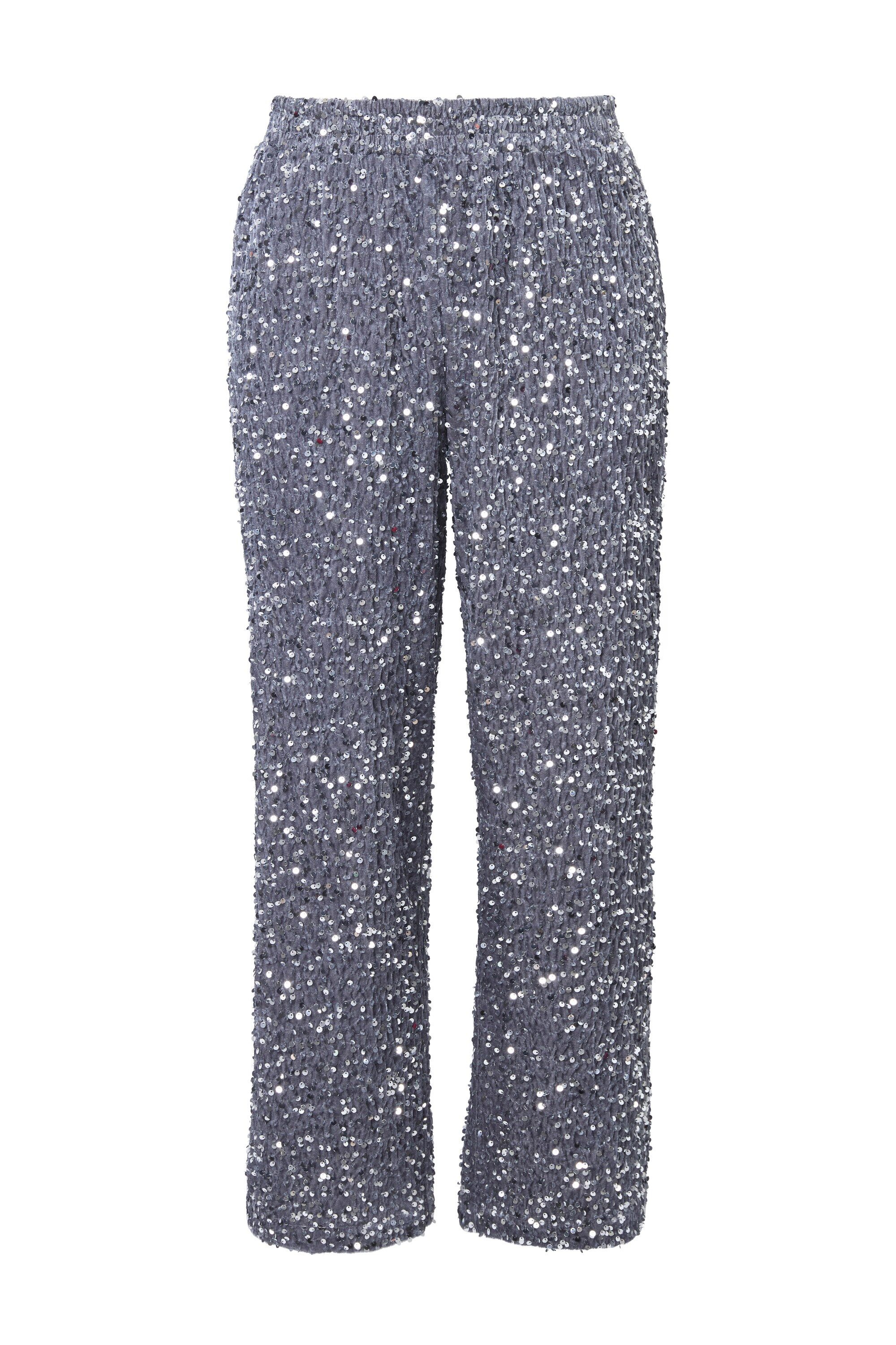 Ulla Popken Funktionshose Samt-Anzughose Pailletten weites Bein Komfortbund günstig online kaufen