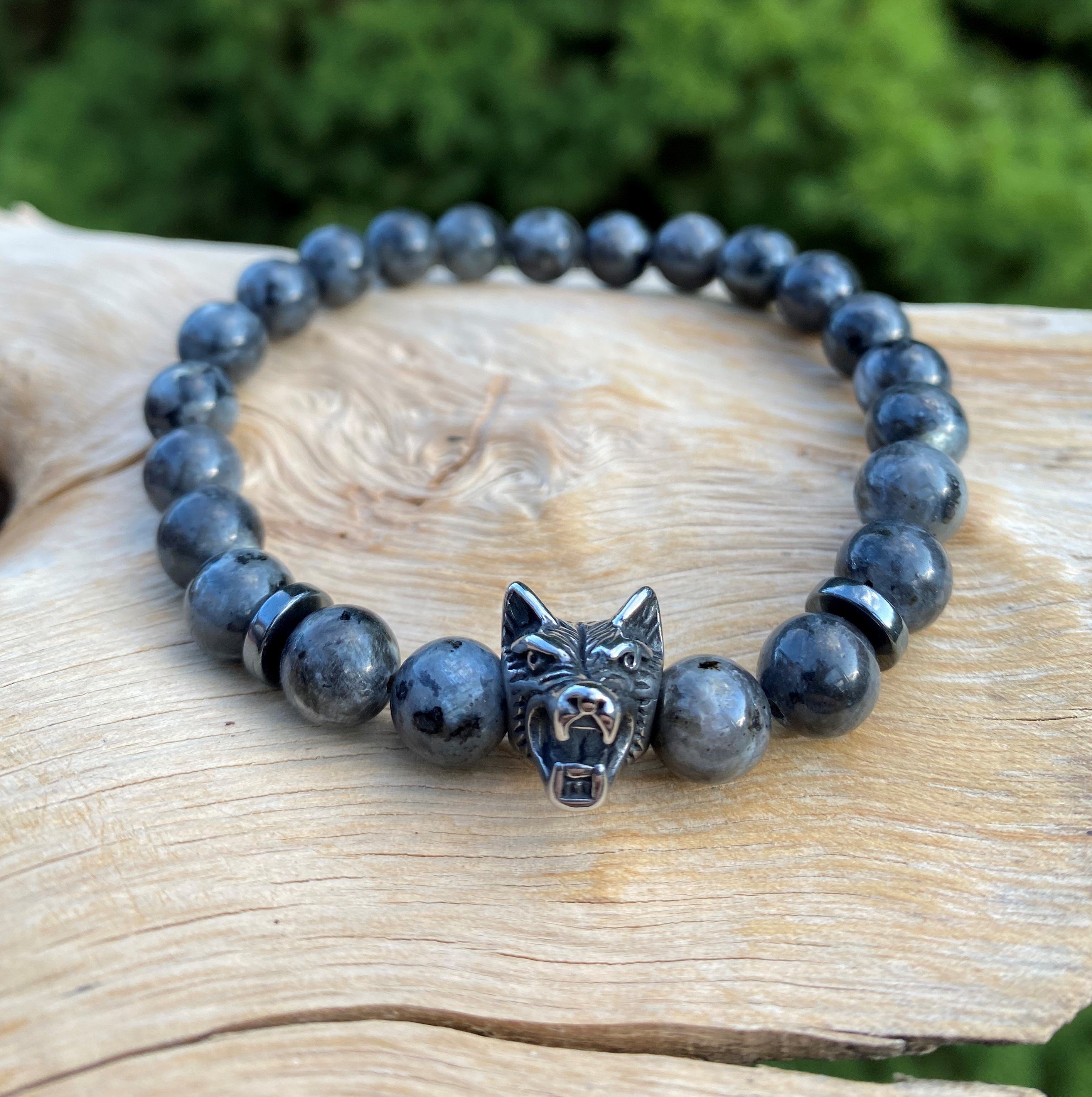 Perlenarmband Larvikit Naturstein Wolf Armband Vintage