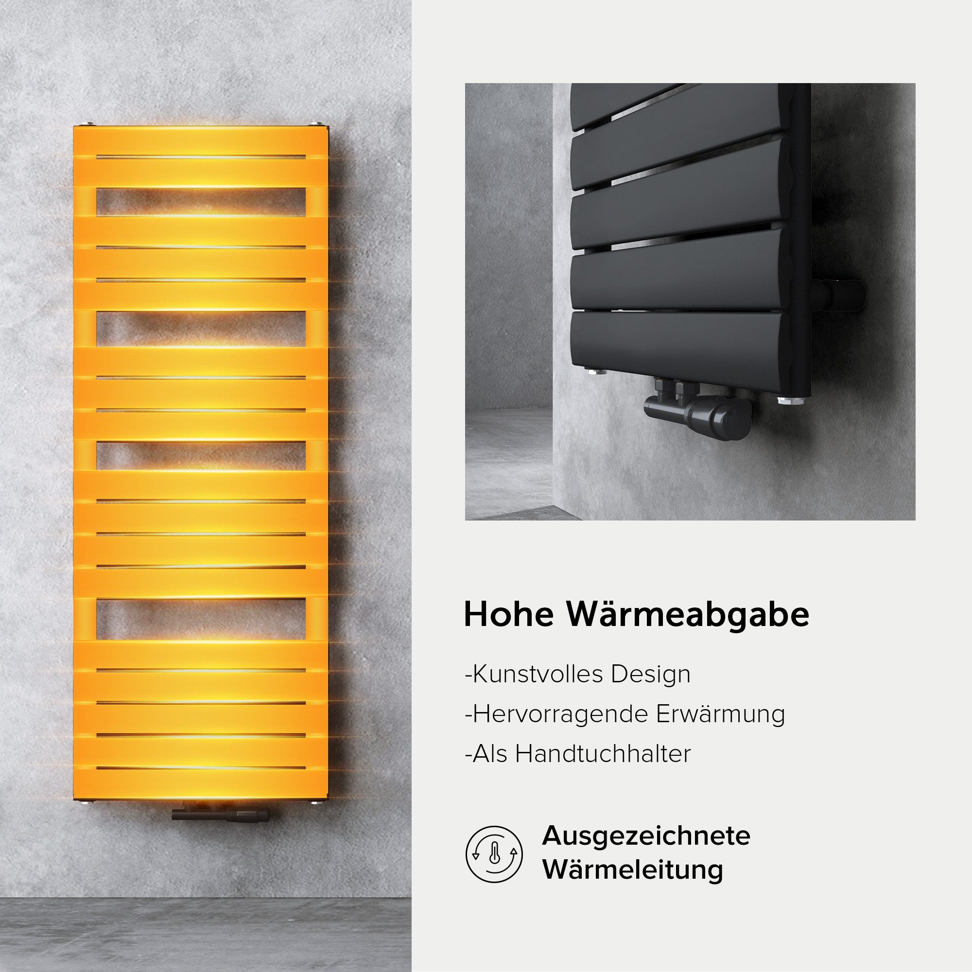 doporro Badheizkörper Badheizung Paneelheizkörper Horizontal Mittelanschluss Seitenanschluss, sehr angenehme Strahlungswärme