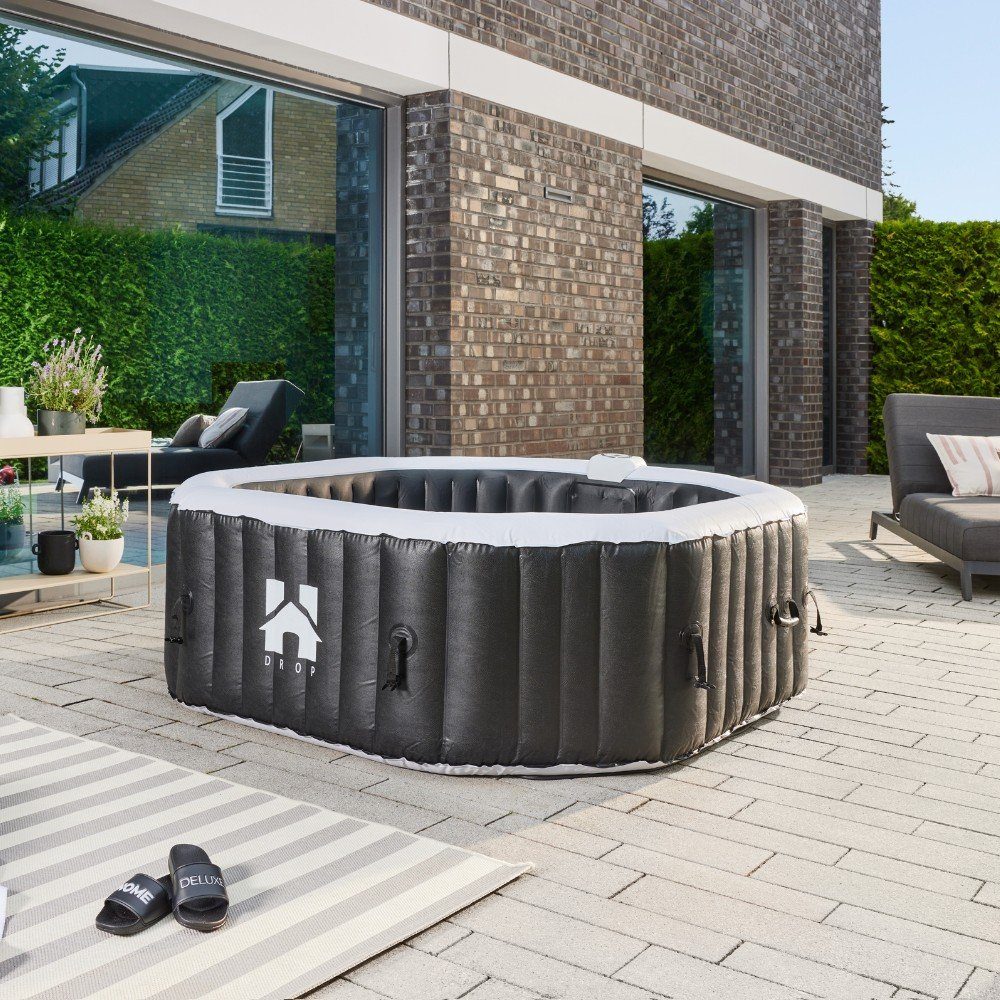 HOME DELUXE Whirlpool DROP inkl. Kissen, Getränkehalter und Sonnendach, für 6 Personen, 130 Luftdüsen, Aufblasbarer Whirlpool