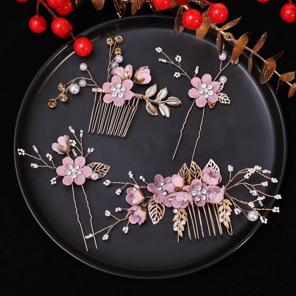 Bomiclss Haarspange 5 Stück Braut Haarnadeln Hochzeit mit Kristall & Perlen, Hochzeit Haarnadeln, Blumen Perlen Braut Haarschmuck