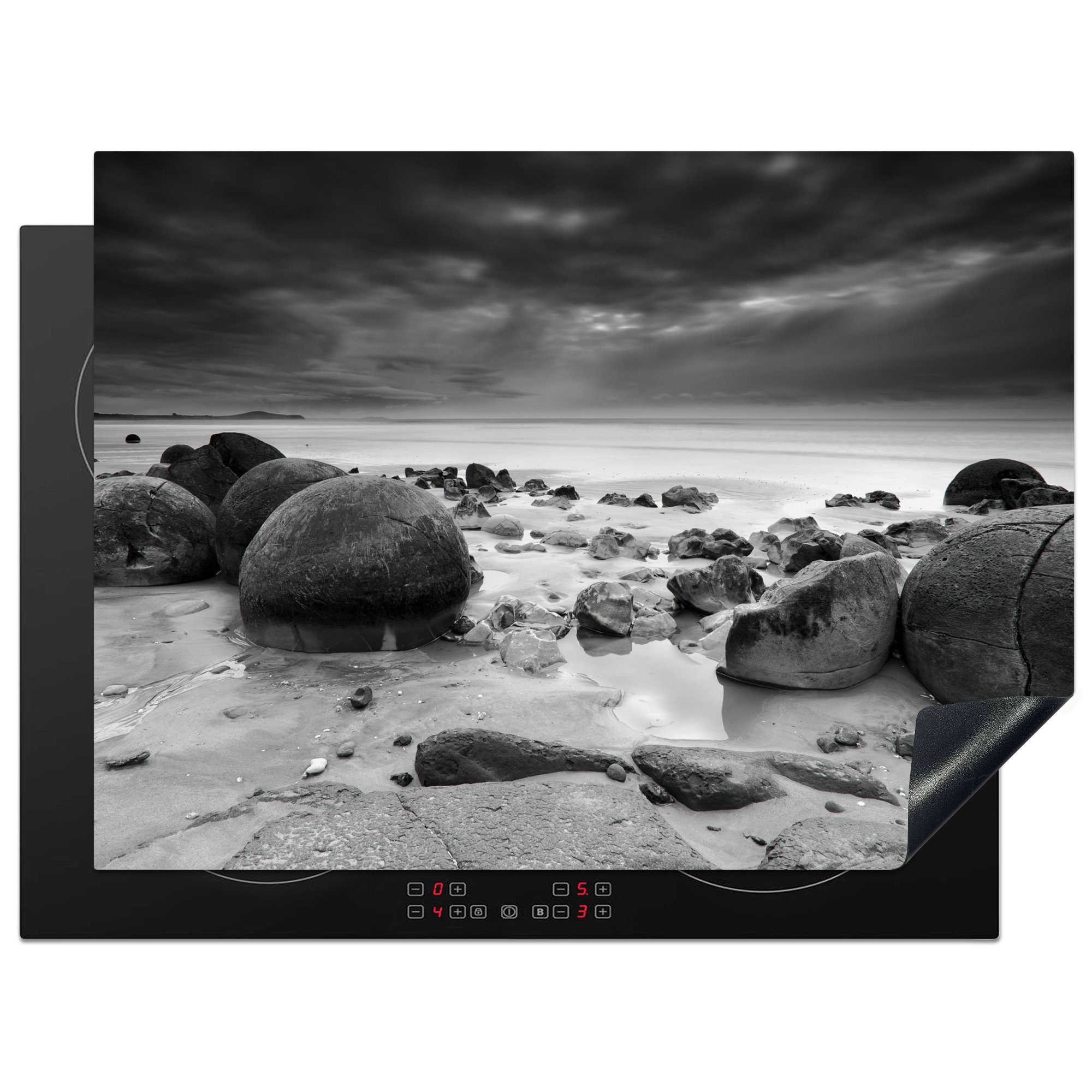 MuchoWow Herdblende-/Abdeckplatte Moeraki Boulders Neuseeland Fotodruck, Vinyl, (1 tlg), 71x52 cm, Induktionskochfeld Schutz für die küche, Ceranfeldabdeckung