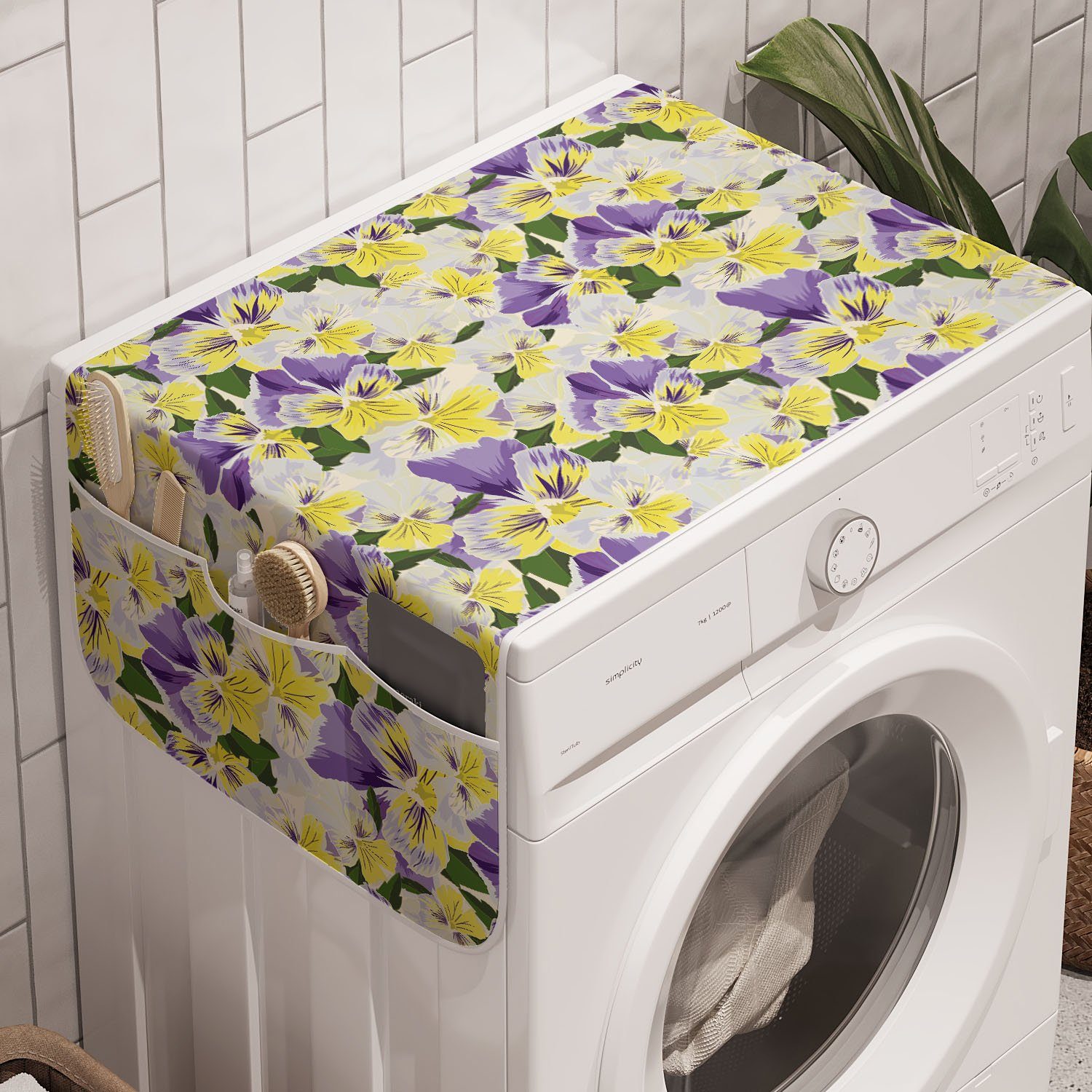 Trockner, Pansy Motiv Anti-Rutsch-Stoffabdeckung Bouquet Frühling für Waschmaschine Blumen und Abakuhaus Badorganizer