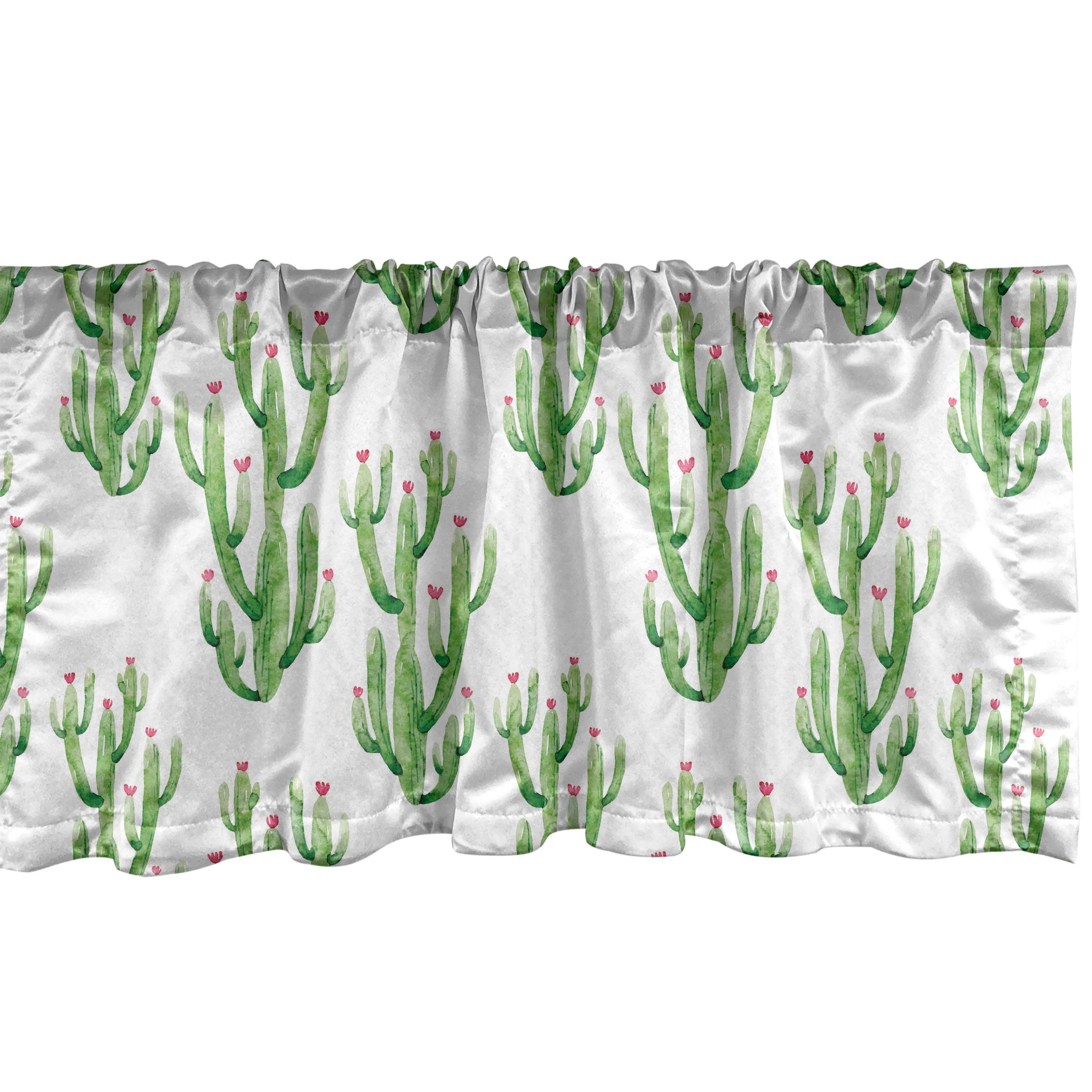 Scheibengardine Vorhang Volant für Küche Schlafzimmer Dekor mit Stangentasche, Abakuhaus, Microfaser, Blume Aquarell Kaktus-Anlage
