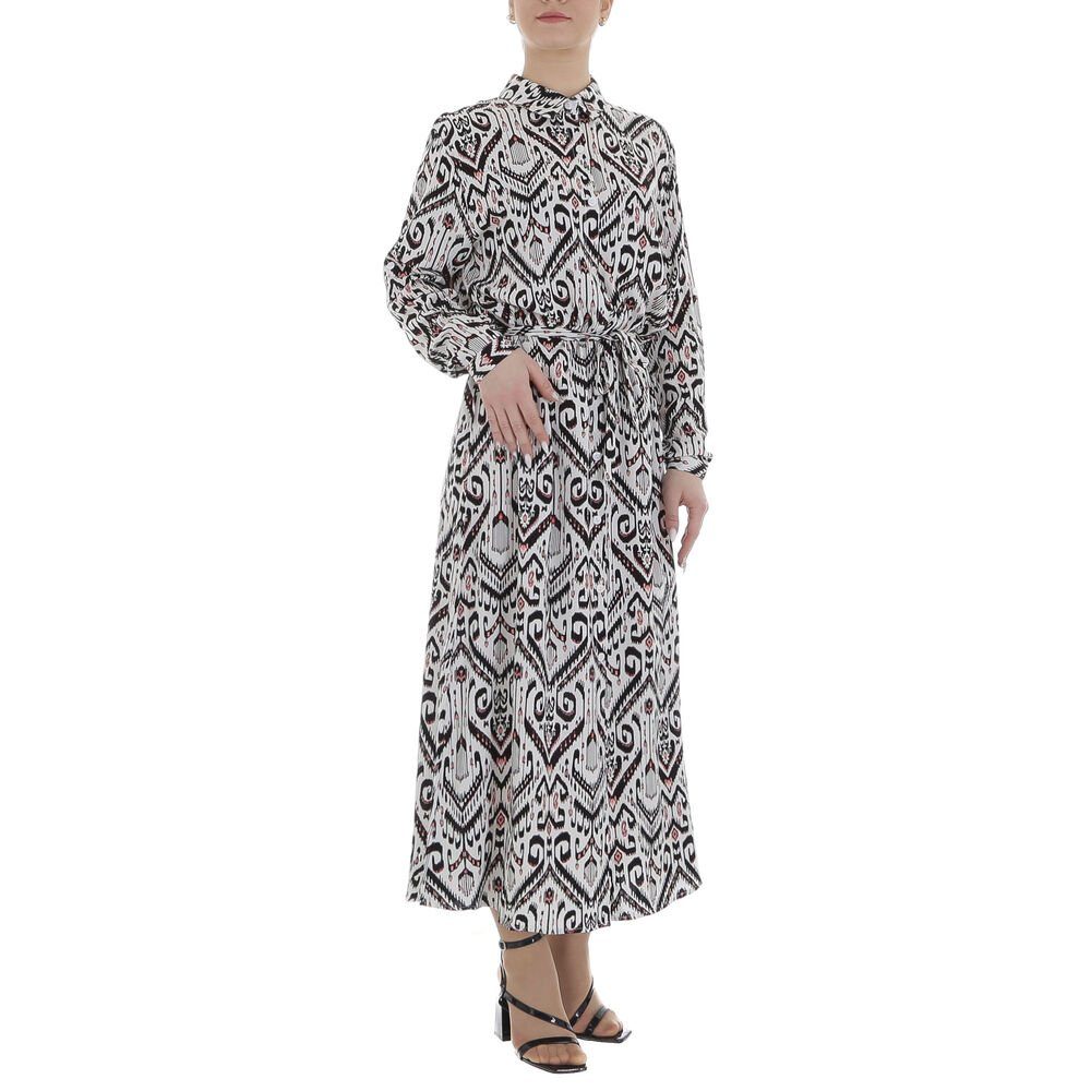 Ital-Design Maxikleid Damen Freizeit (85885246) Ornamente Blusenkleid in Schwarz