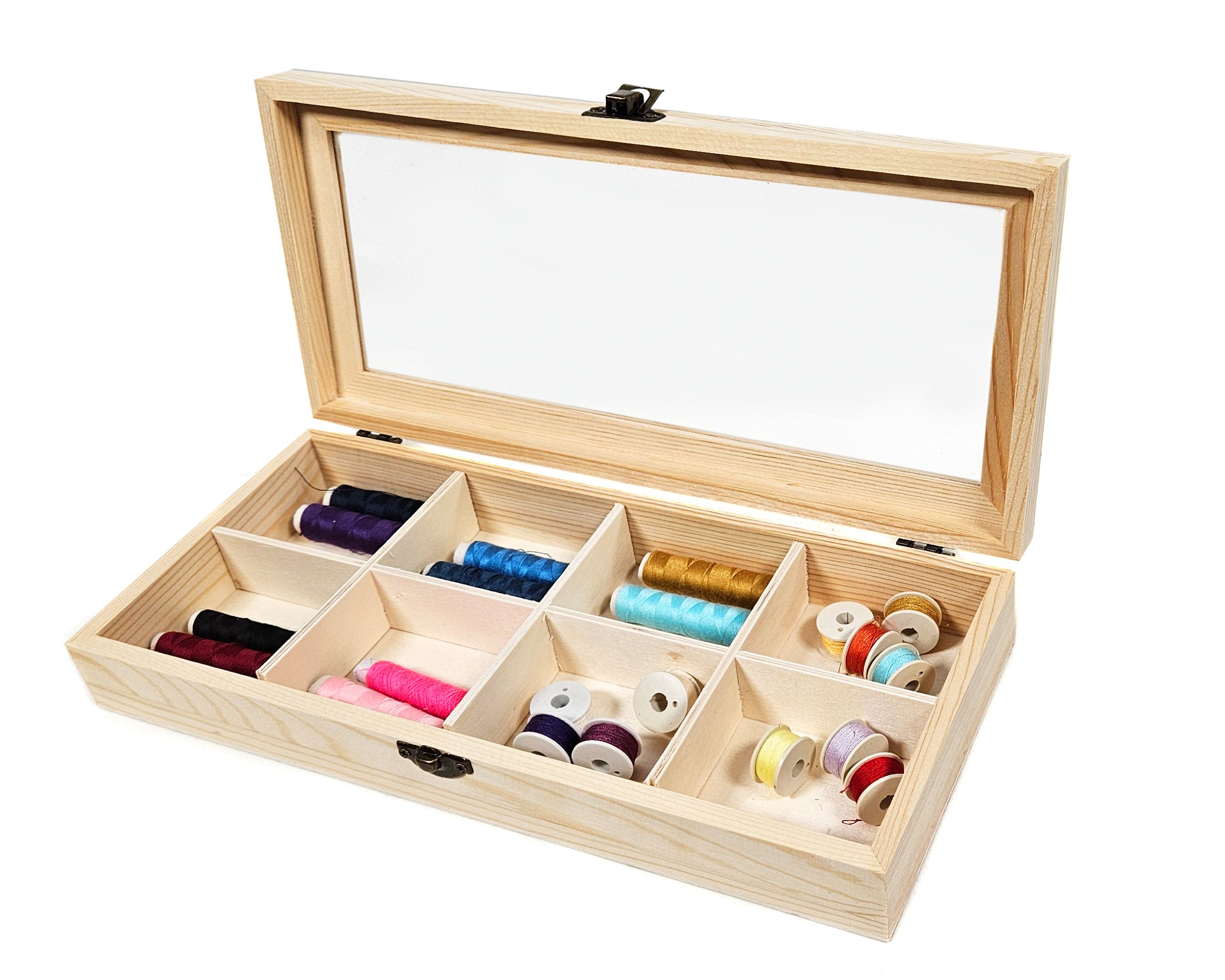 Yudu Aufbewahrungsbox Schmuckkästchen Sammelkasten mit 8 Fächern Deckel Holz