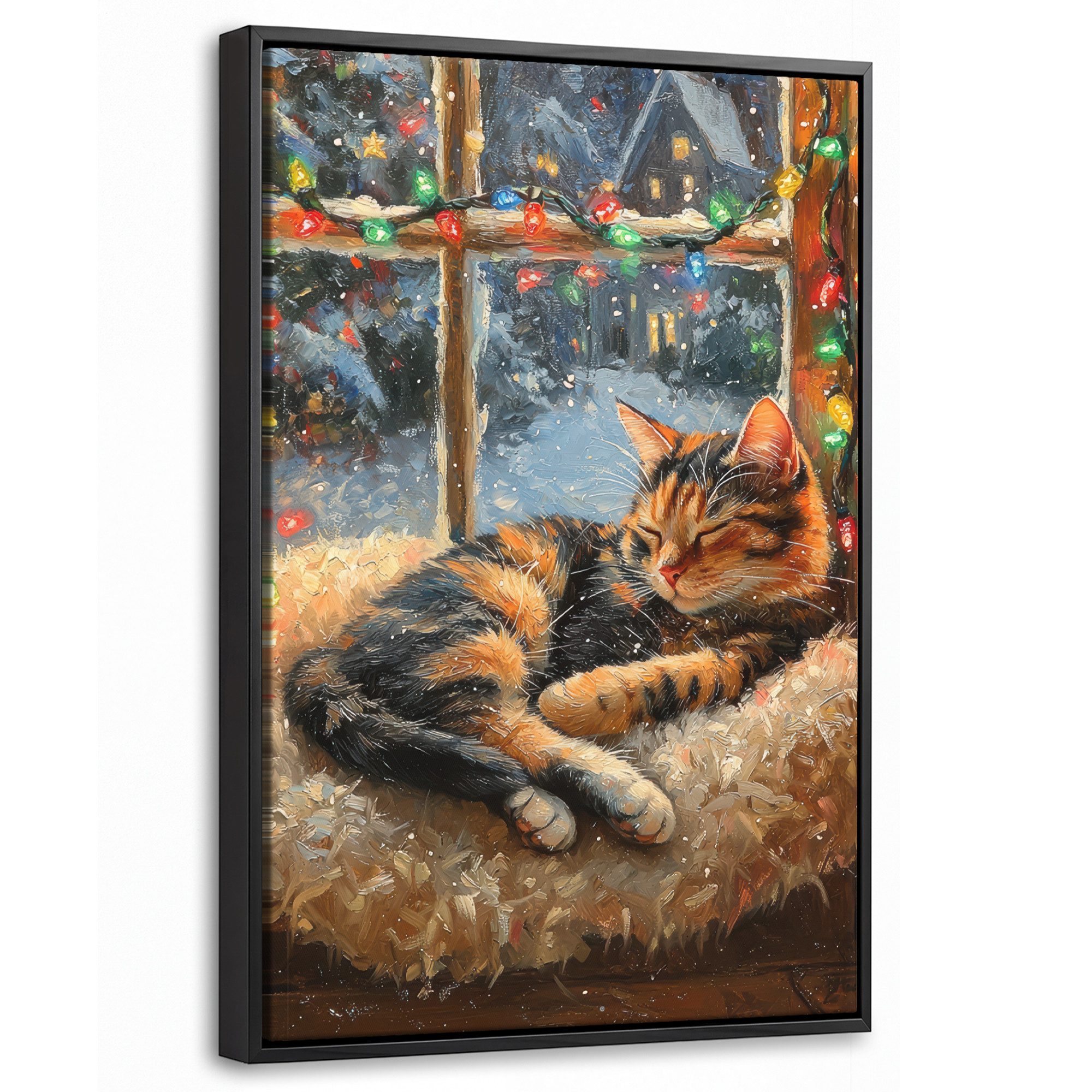 OneMillionCanvasses® Leinwandbild mit Rahmen - Katze - Weihnachten - Winter - Tier, Fotodruck (1 St), Deko für Wohnzimmer Schlafzimmer Küche 20x30cm