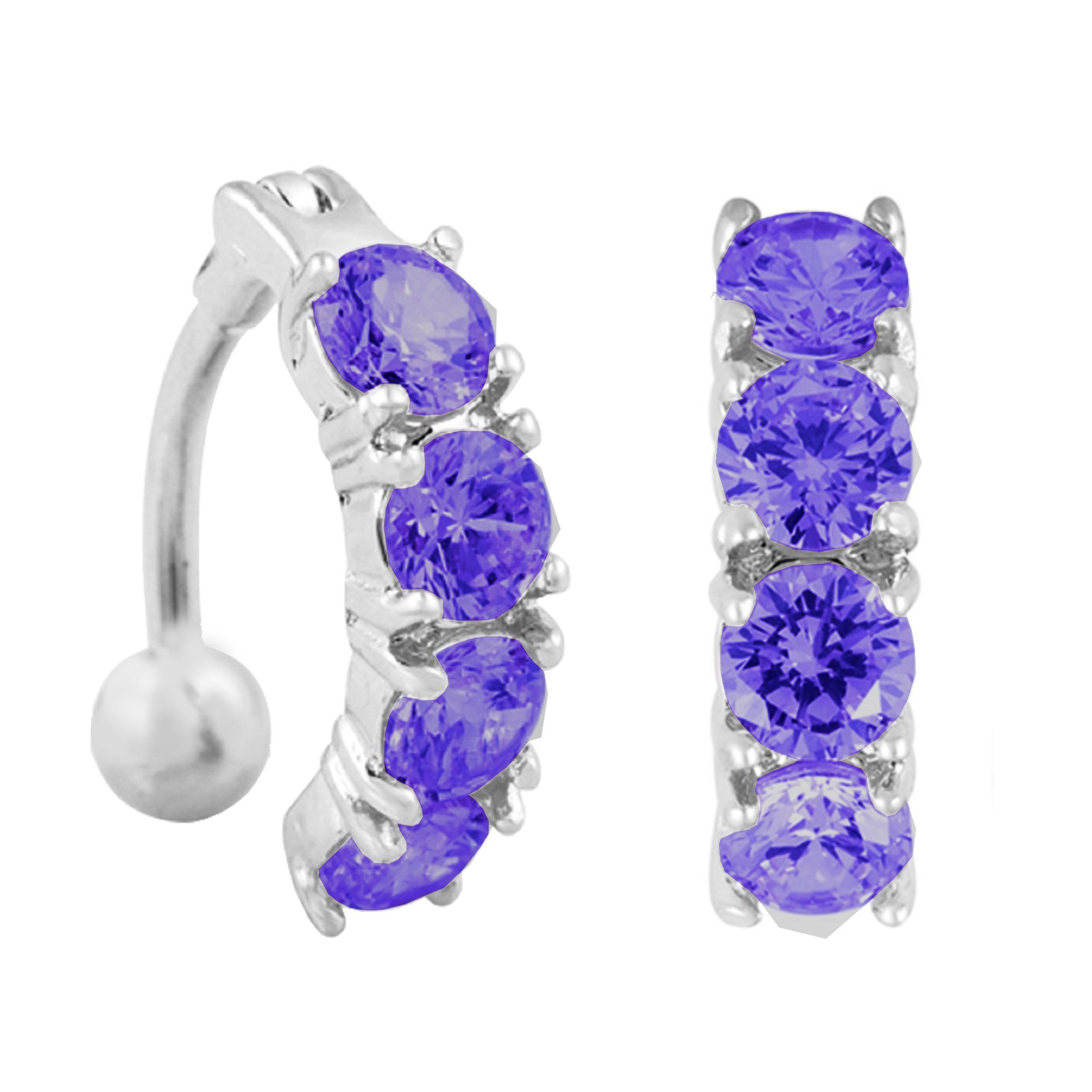 Taffstyle Bauchnabelpiercing Banane Piercing Bauchpiercing Chirurgenstahl mit 4 Zirkonia Kristallen (Elegantes Bauchnabelpiercing mit Glitzersteinen und Kugelverschluss)
