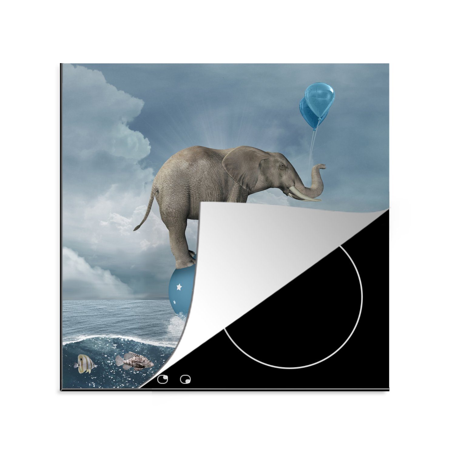MuchoWow Herdblende-/Abdeckplatte Elefant - Luftballons - Fisch - Meer, Vinyl, (1 tlg), 78x78 cm, Ceranfeldabdeckung, Arbeitsplatte für küche