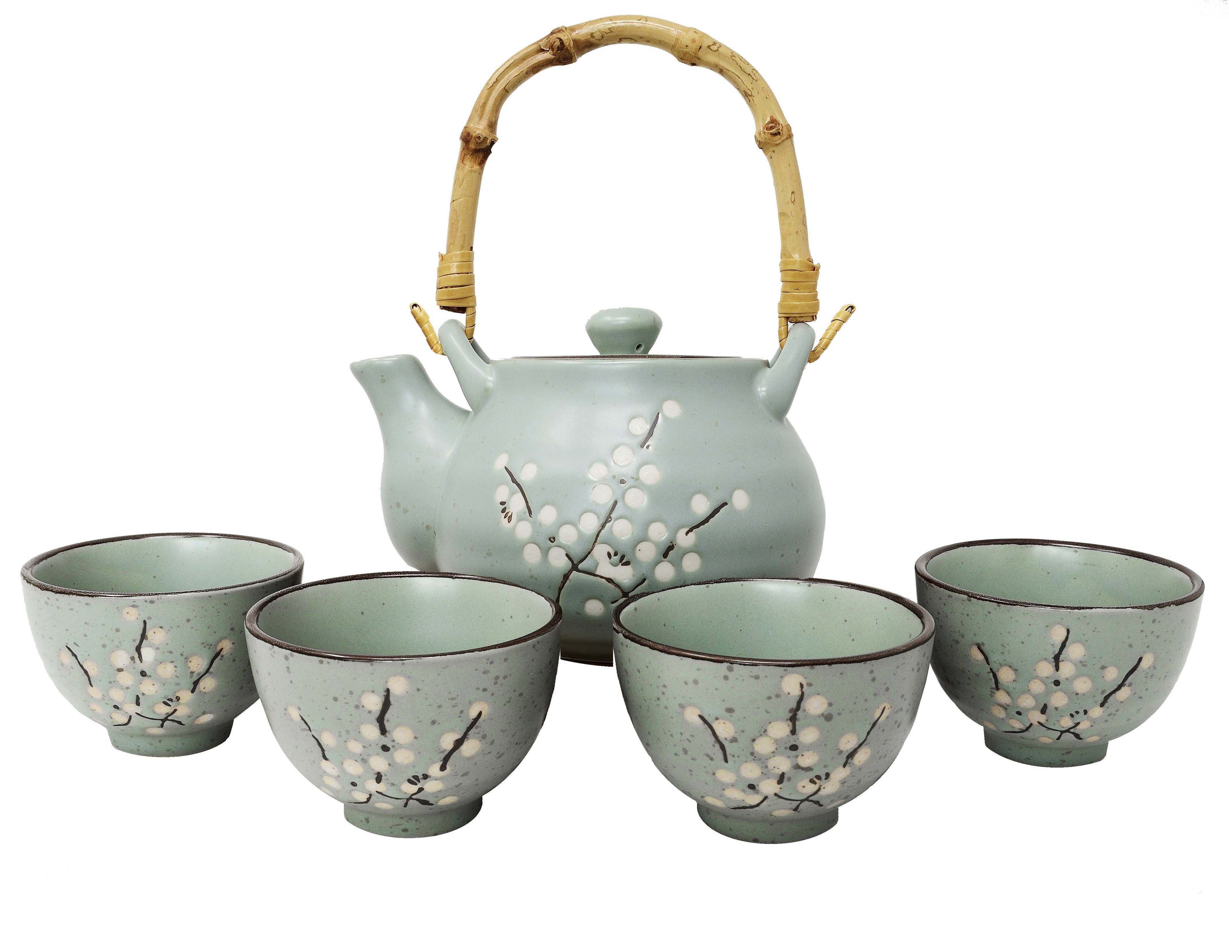 MystiCalls Teeservice Japanisches Tee Set für 4 Personen zartem Kirschblüten Design (4-tlg), 4 Personen, Keramik, Spülmaschinenfest und hitzebeständig