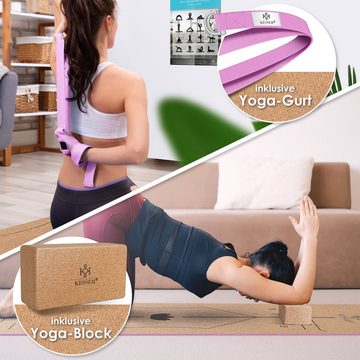 KESSER Yogamatte, Yogamatte Kork Inkl. Tragegurt Tasche Yoga-Block Gymnastik