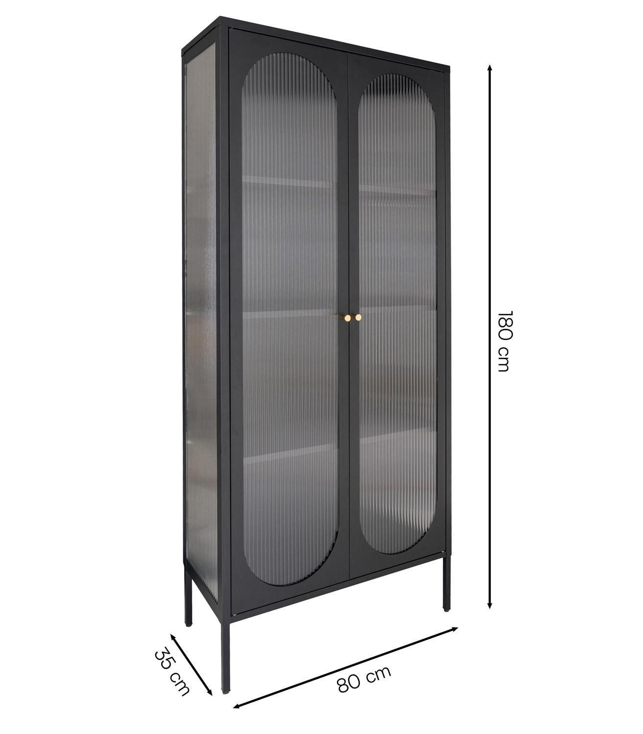 Holiday Heimtex Vitrine ADELAIDE, Schwarz, Stahl, mit geripptem Glas, B 80 x H 180 x T 35 cm
