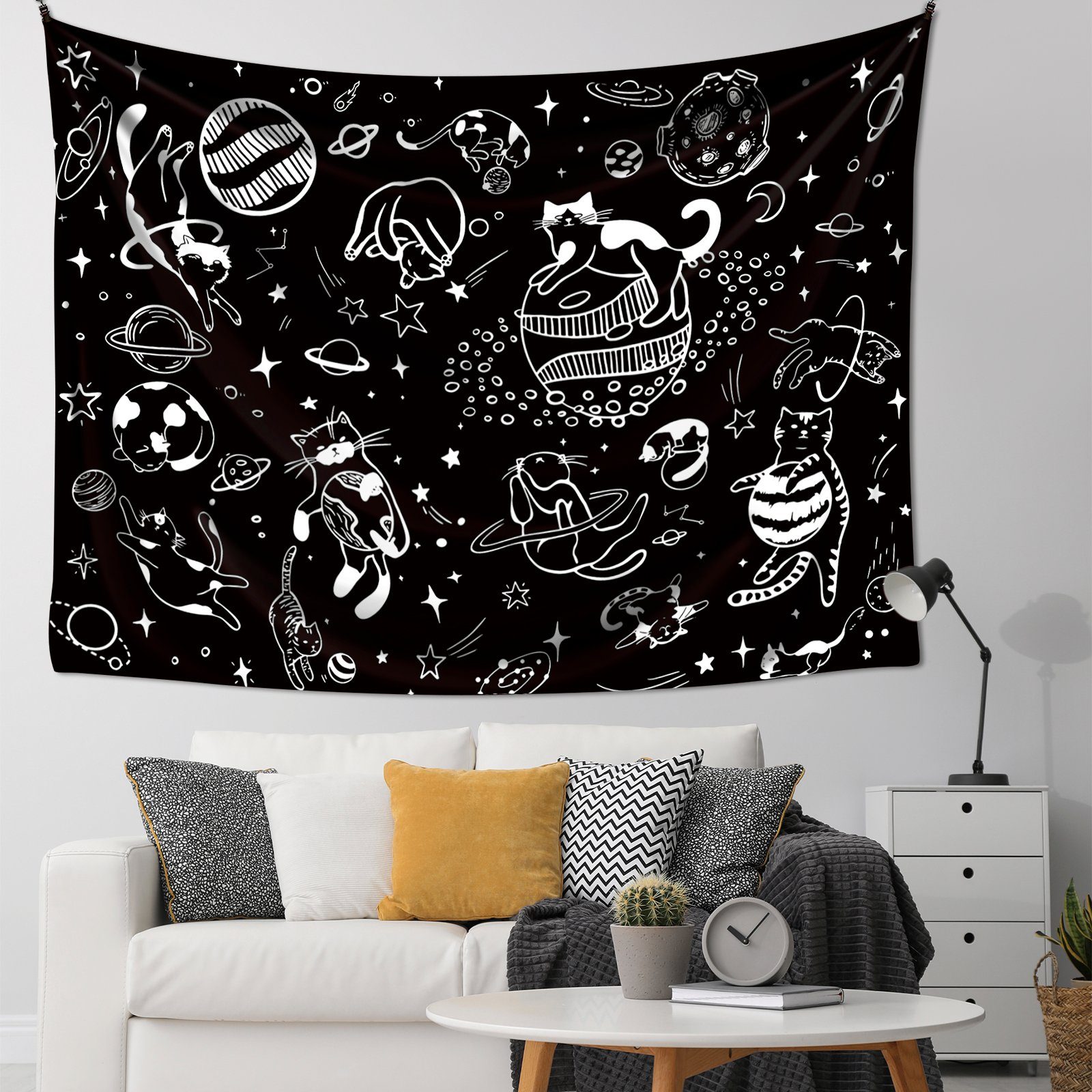 Katzen Wandteppich Katzen Wandteppich, GalaxyCat, rechteckig, mit vers. 1300 mit Wandbehang im im Katzen Weltraum Weltall, mm, Wandbehang Größen, Höhe: