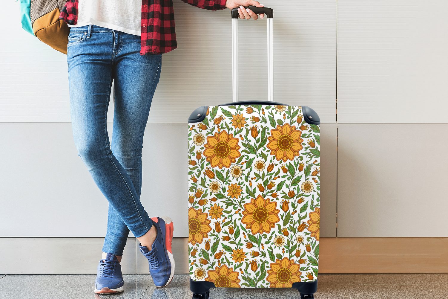 Ferien, Reisekoffer Orange Handgepäck Rollen, 4 Design, Blumen rollen, für Reisetasche Handgepäckkoffer MuchoWow - Trolley, mit -