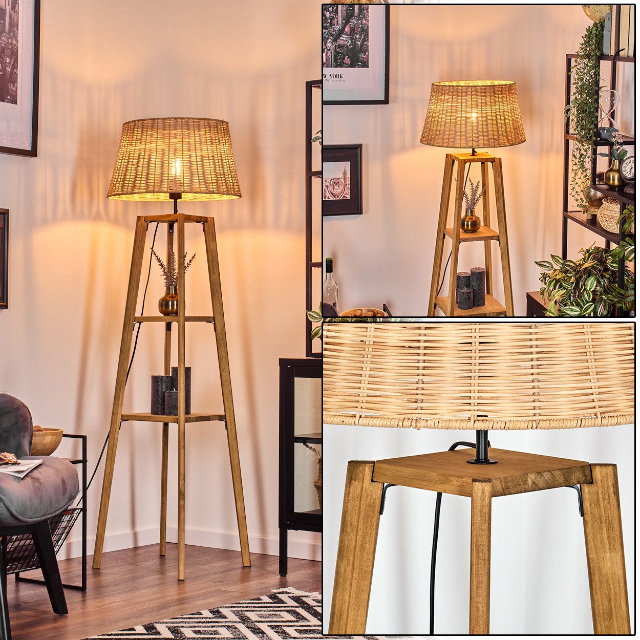 hofstein Stehlampe Stehlampe aus Holz/Korbgeflecht/Rattan in günstig online kaufen