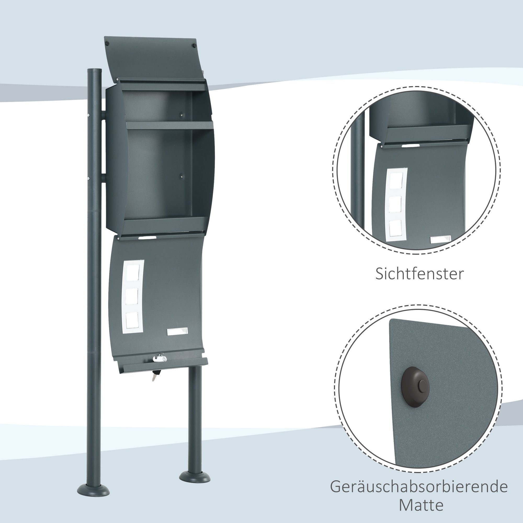 HOMCOM Briefkasten Abschließbar, Postfach, Schließfach (Mailbox, 1-St., Posteingang), mit 3 Sichtfenster