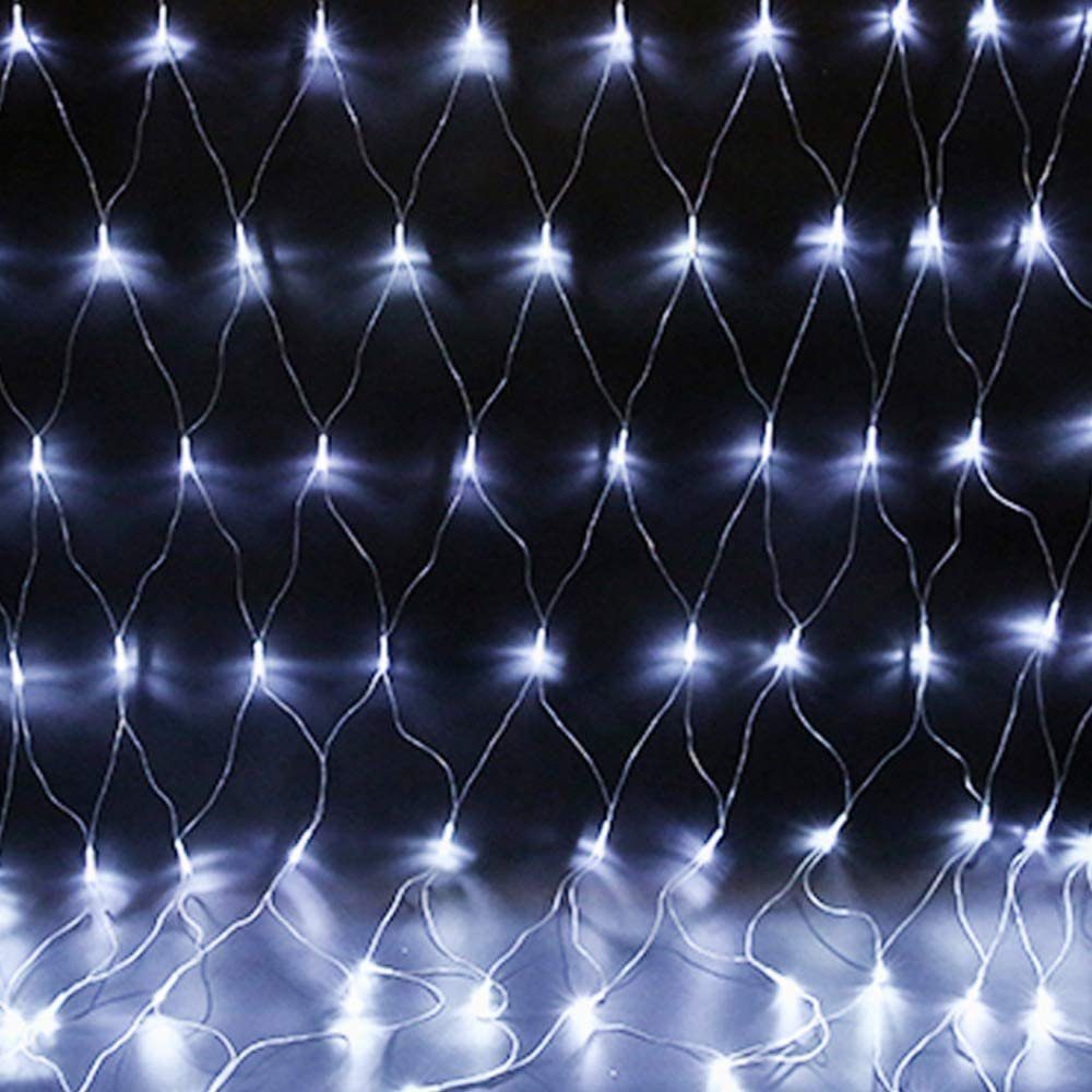 MUPOO für Modi Deko Weiß Lichternetz,Lichterkette 8 Timer, Weihnachten LED-Lichternetz Stecker Lichtketten Fernbedienung mit 96-flammig, mit Netz LED Zimmer Lichtervorhang