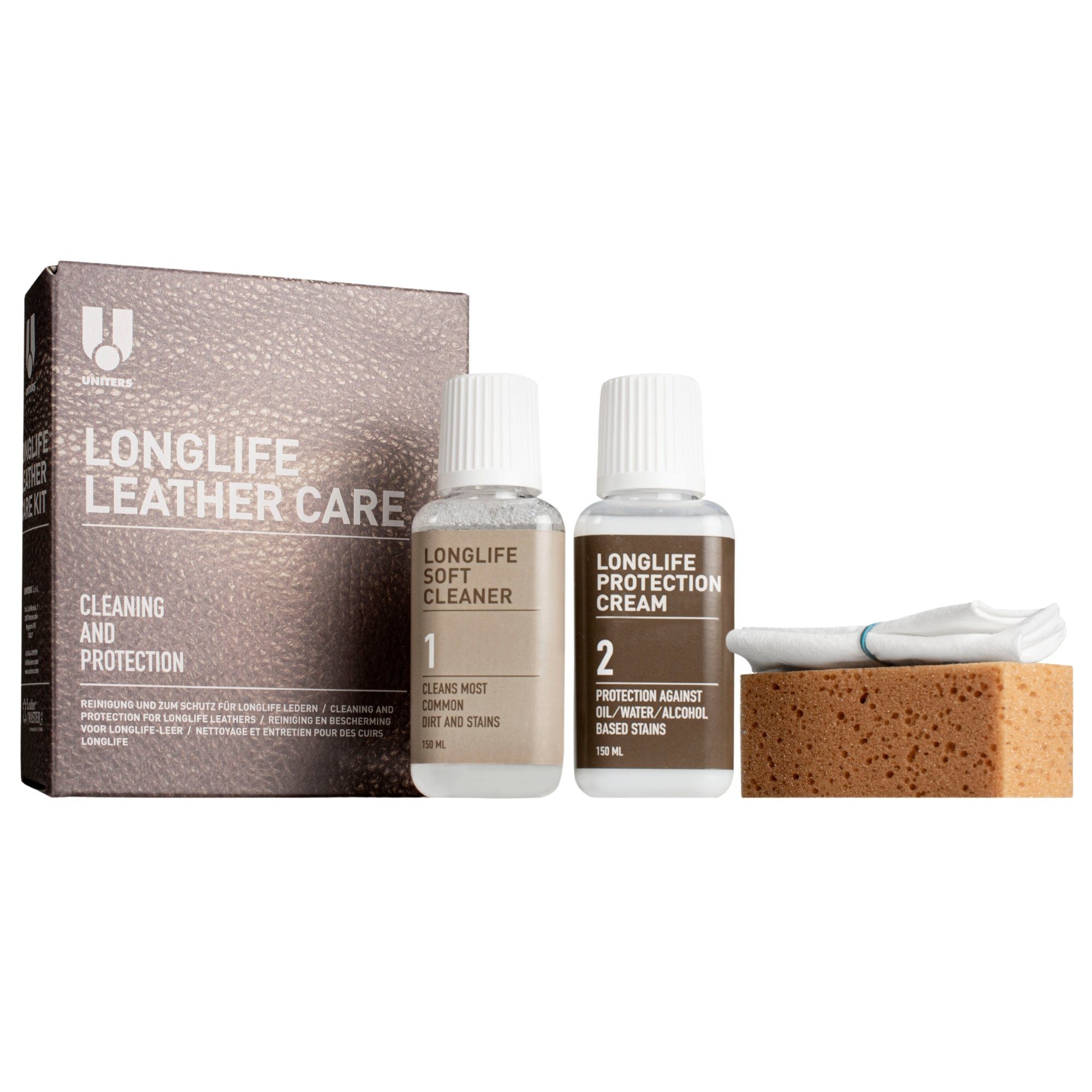 Uniters Himolla LongLife Leather Care Lederpflegeset (1 St., 4-tlg, Reinigung & Schutz von Ledersofas, Sessel, Autositze & mehr), für pigmentieres LongLife-Leder