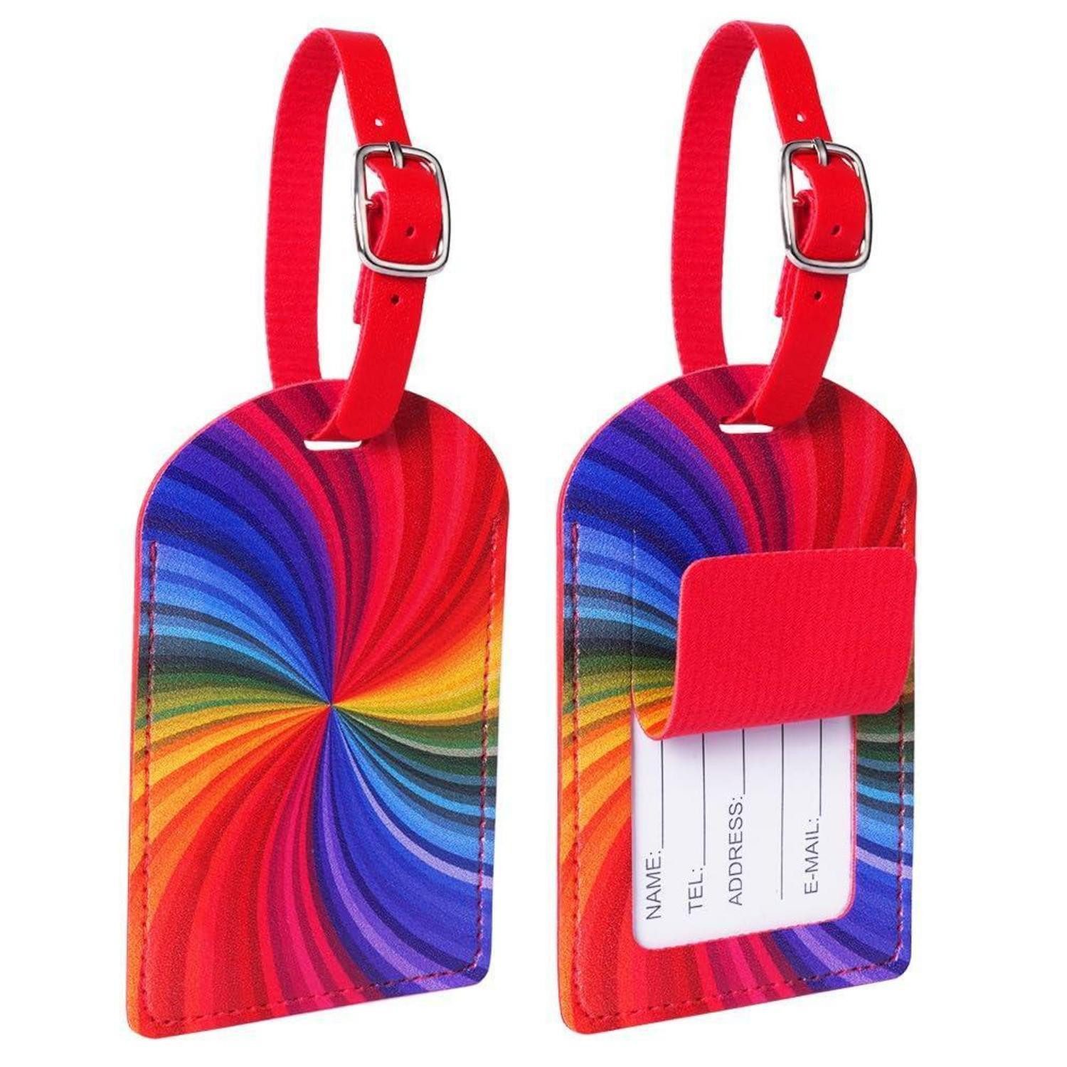 LuxusKollektion Gepäckanhänger Kofferanhänger 2er PU Leder Namensschild Adressschild #3 Regenbogen