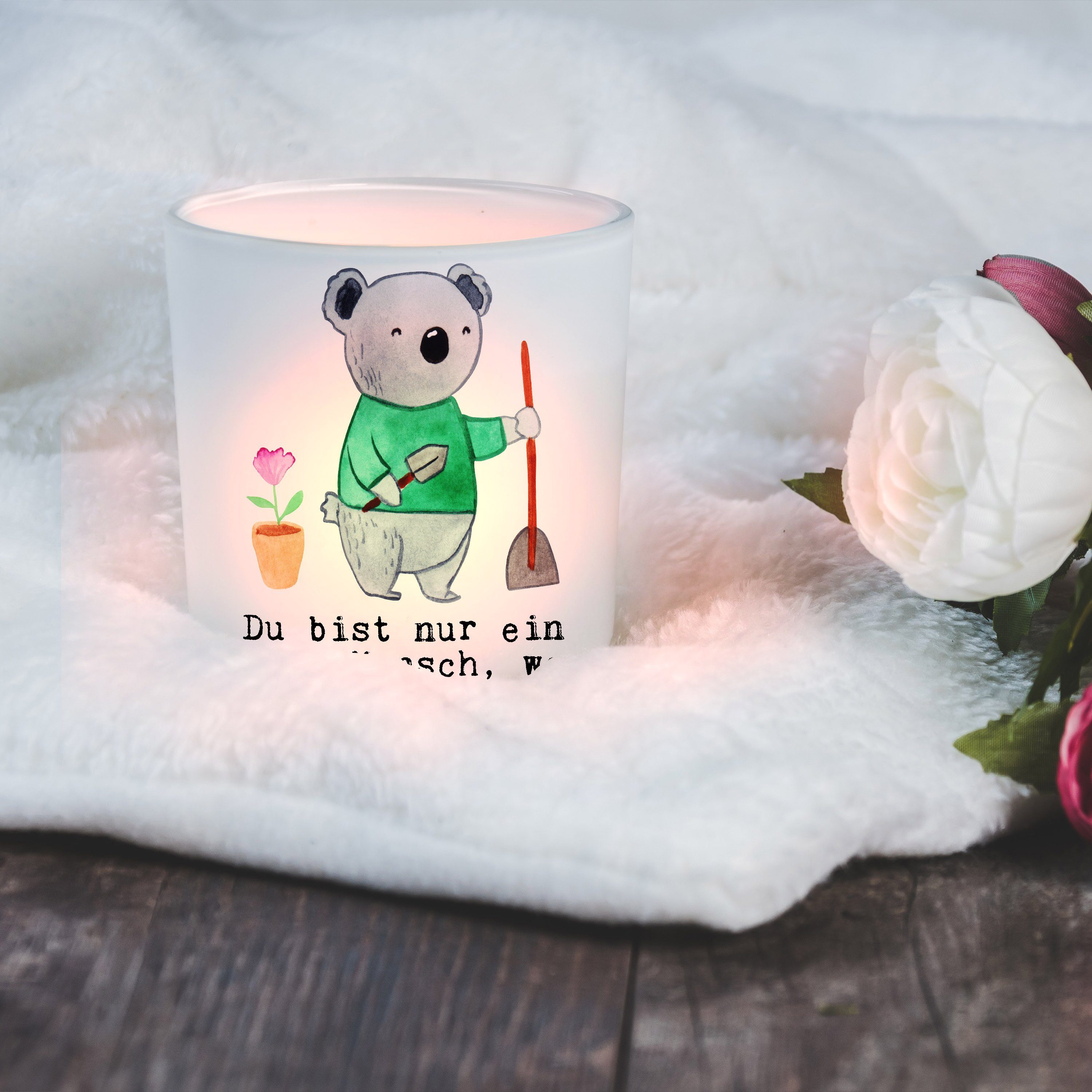 Transparent Mr. Landschaftsbauer Windlicht - - Mrs. mit Panda & Geschenk, Herz Kerze und St) Garten- (1