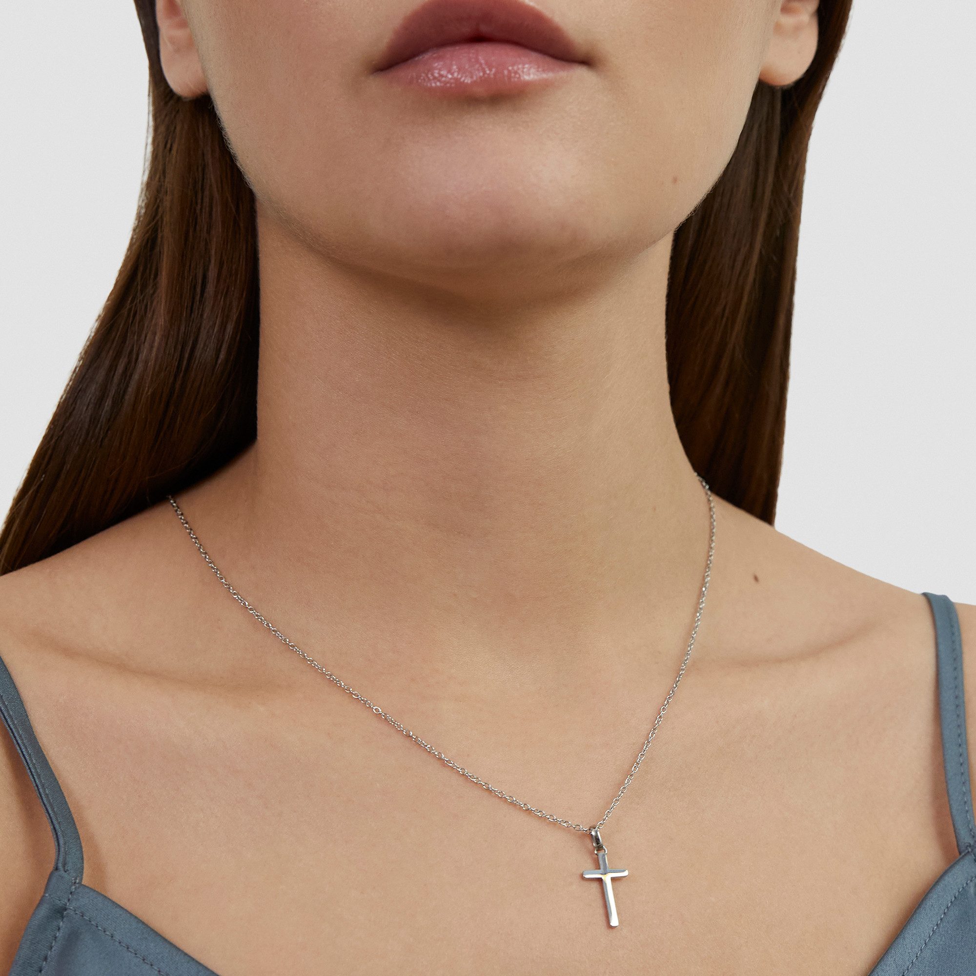 s.Oliver Kette mit Anhänger Modern Cross, Kreuz-Optik