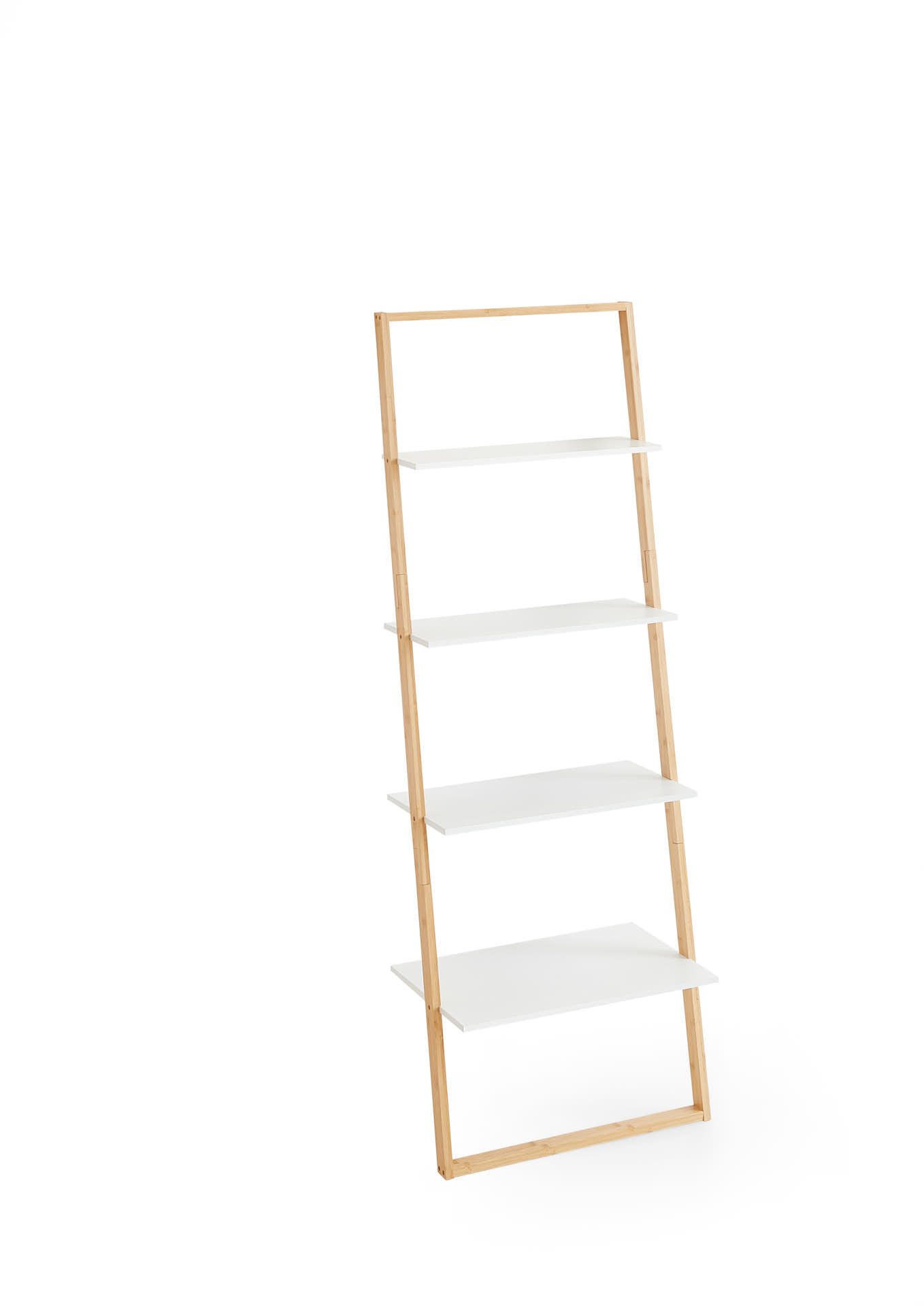 furnling Deko-Wandregal Littleo, 4 Ablageflächen, keine Wandmontage nötig, weiß/Bambus, Höhe 165 cm