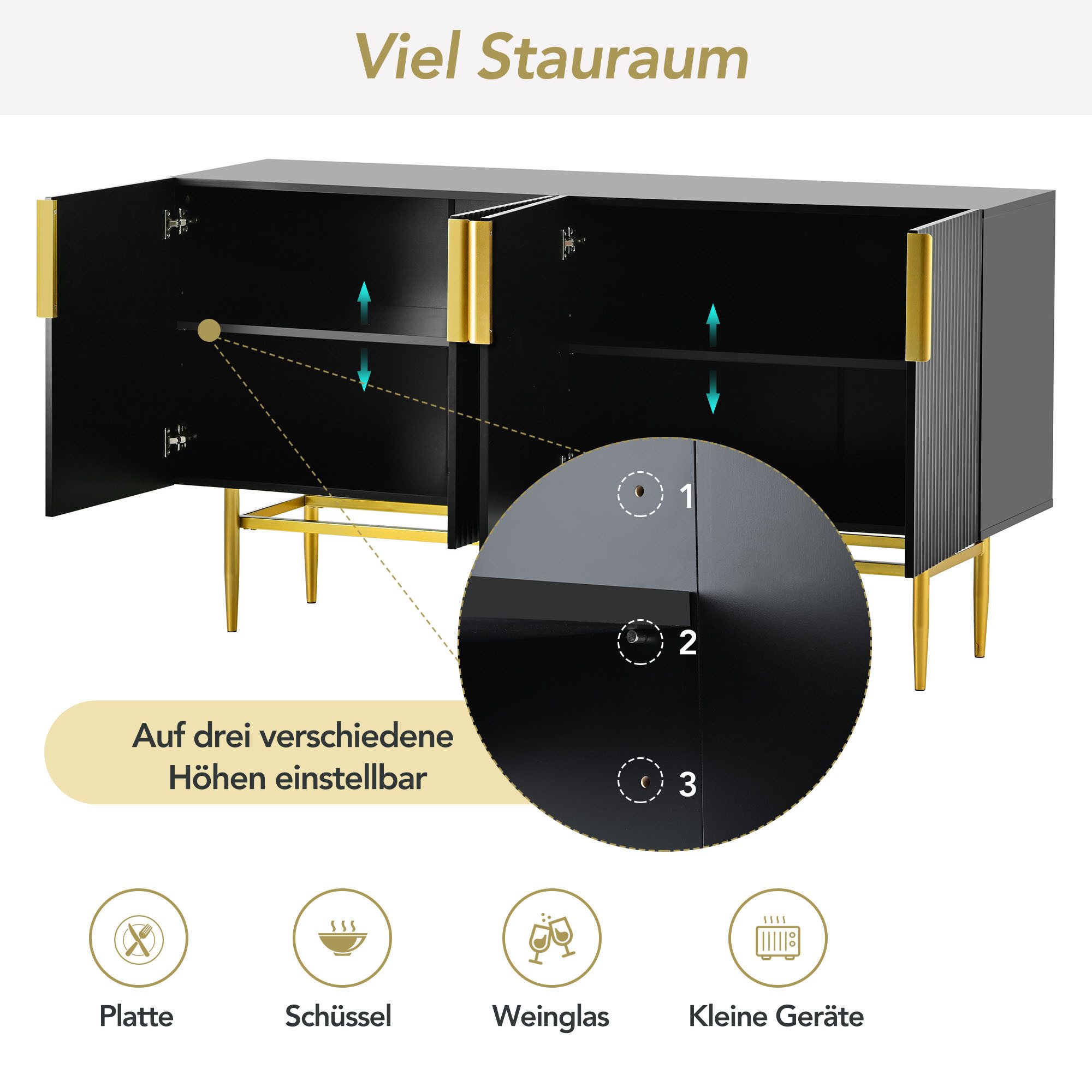 Merax Sideboard, mit 4 Türen und Metallsockel,Buffet Scandi,verstellbare Ei günstig online kaufen