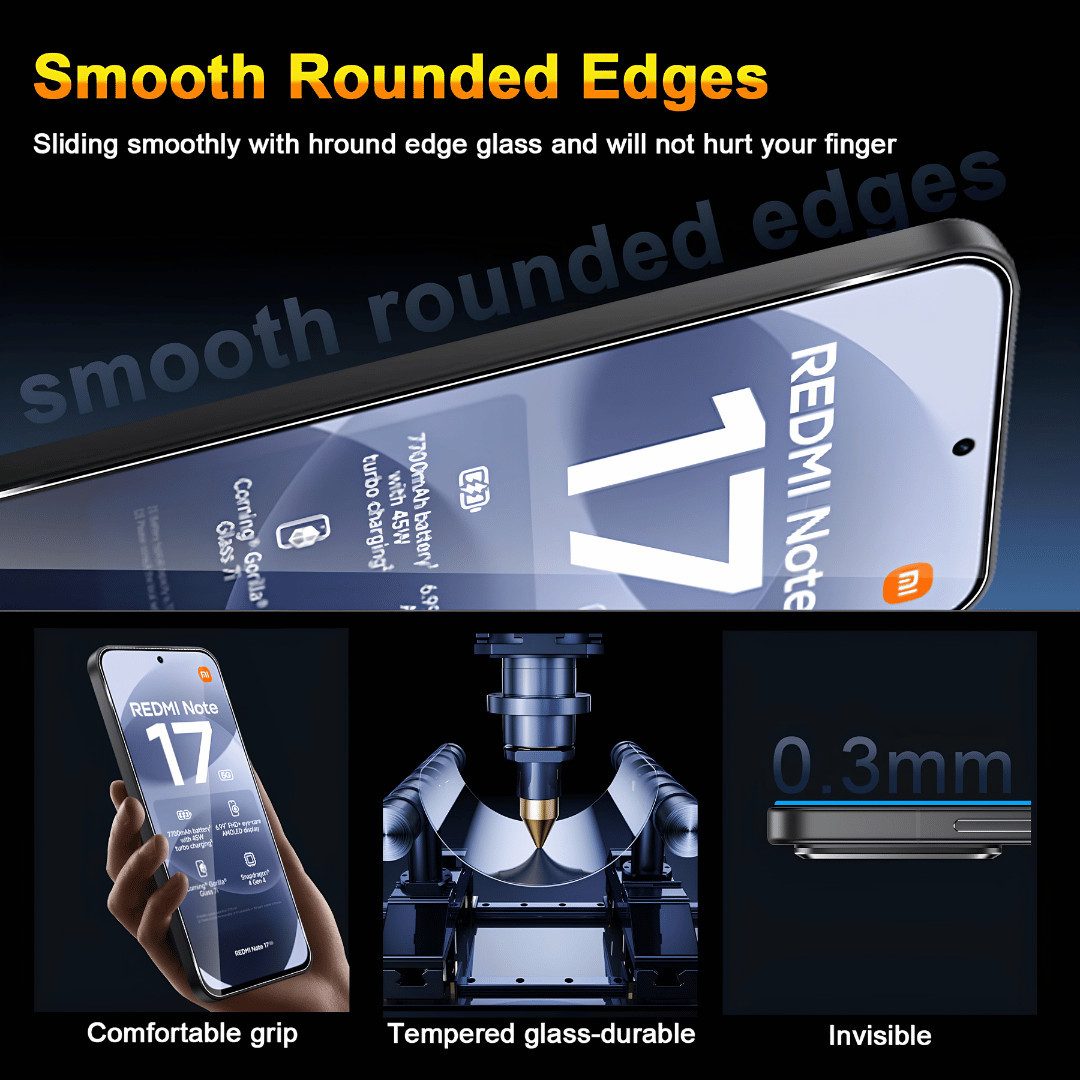 SmartUP Displayschutzglas 2x Schutzglas für Xiaomi Redmi Note 17 5G Display Panzerfolie Full 9H für Xiaomi Redmi Note 17 5G, 2 Stück, Rundumschutz, passgenaue V – Bild 4 von 5