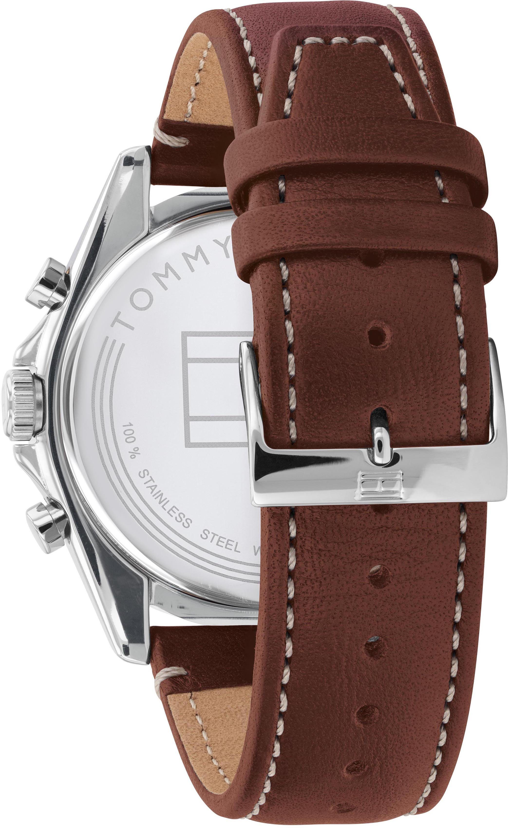 Tommy Hilfiger Multifunktionsuhr PARKER 1791837, Quarzuhr, Armbanduhr, Herrenuhr, Datum, Lederarmband