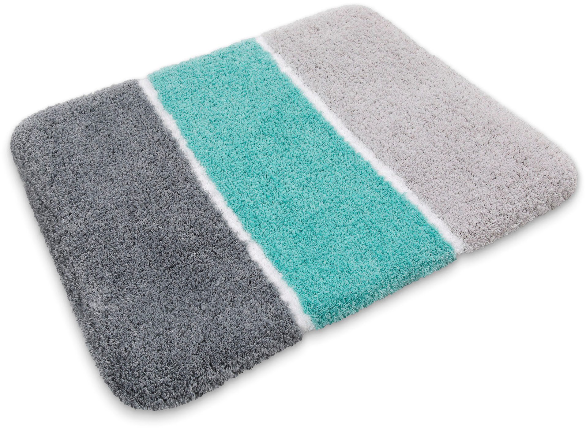 Homie Living Badematte Rio Marina, Höhe 30 mm, rutschhemmend beschichtet, fußbodenheizungsgeeignet, schnell trocknend, Polyester, rechteckig, flauschiger Badteppich, modern gestreift, waschbar, Badezimmerteppich