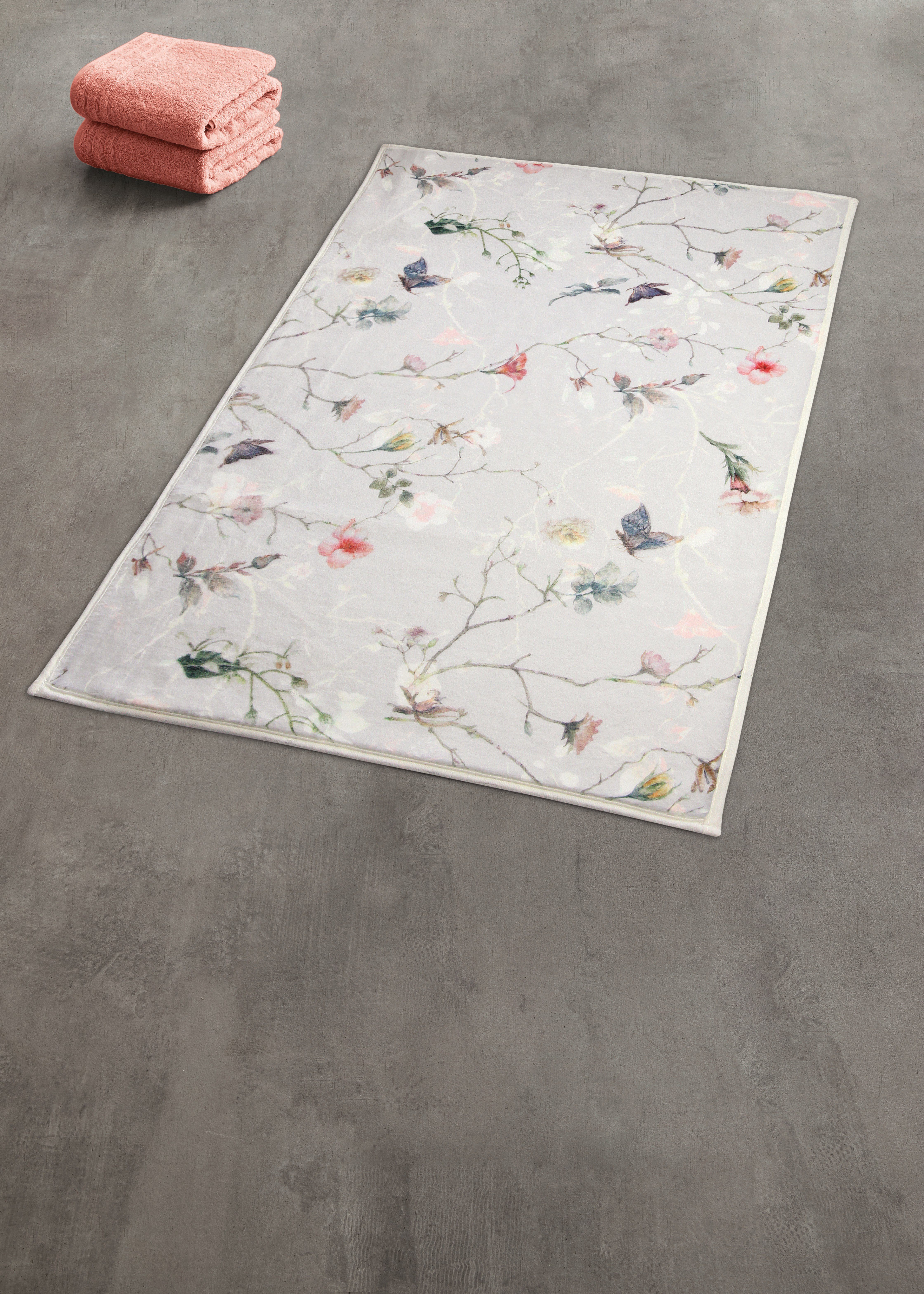 Kleine Wolke Badematte Flores, Badvorleger, Badezimmer Teppich, Höhe 5 mm, rutschhemmend beschichtet, fußbodenheizungsgeeignet, Polyester, rechteckig, romantisc – Bild 2 von 5