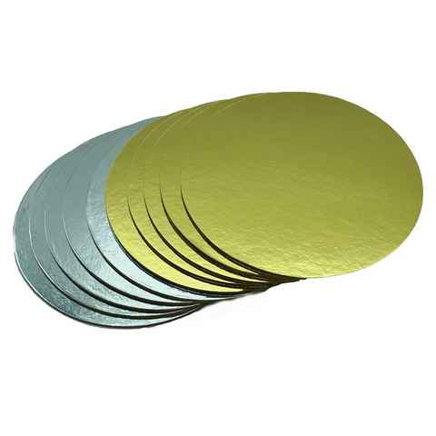 KITCHENDREAM Tortenplatte CakeBoard Set Kuchenplatte rund gold UND silber in 3 mm starker Pappe, (5-tlg)