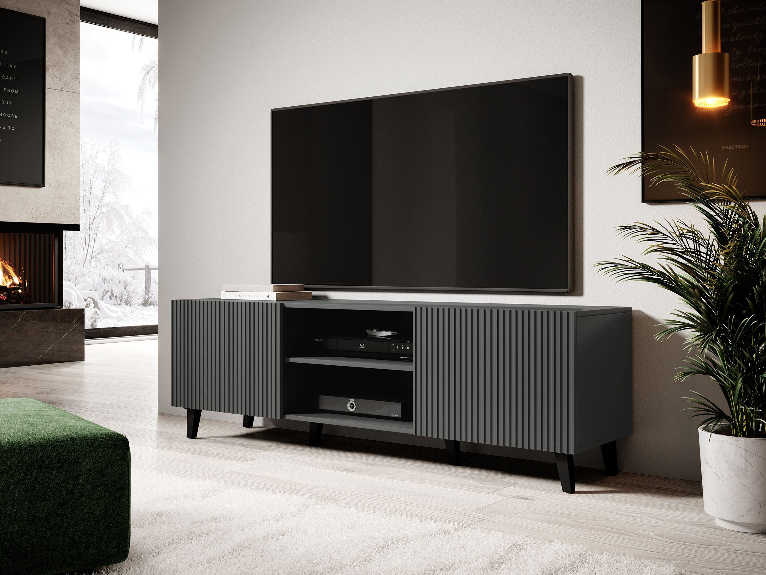 MIRJAN24 TV-Schrank Vamos Grey 150 (mit 2 Türen) Fronten gefräst, L: 150 cm günstig online kaufen
