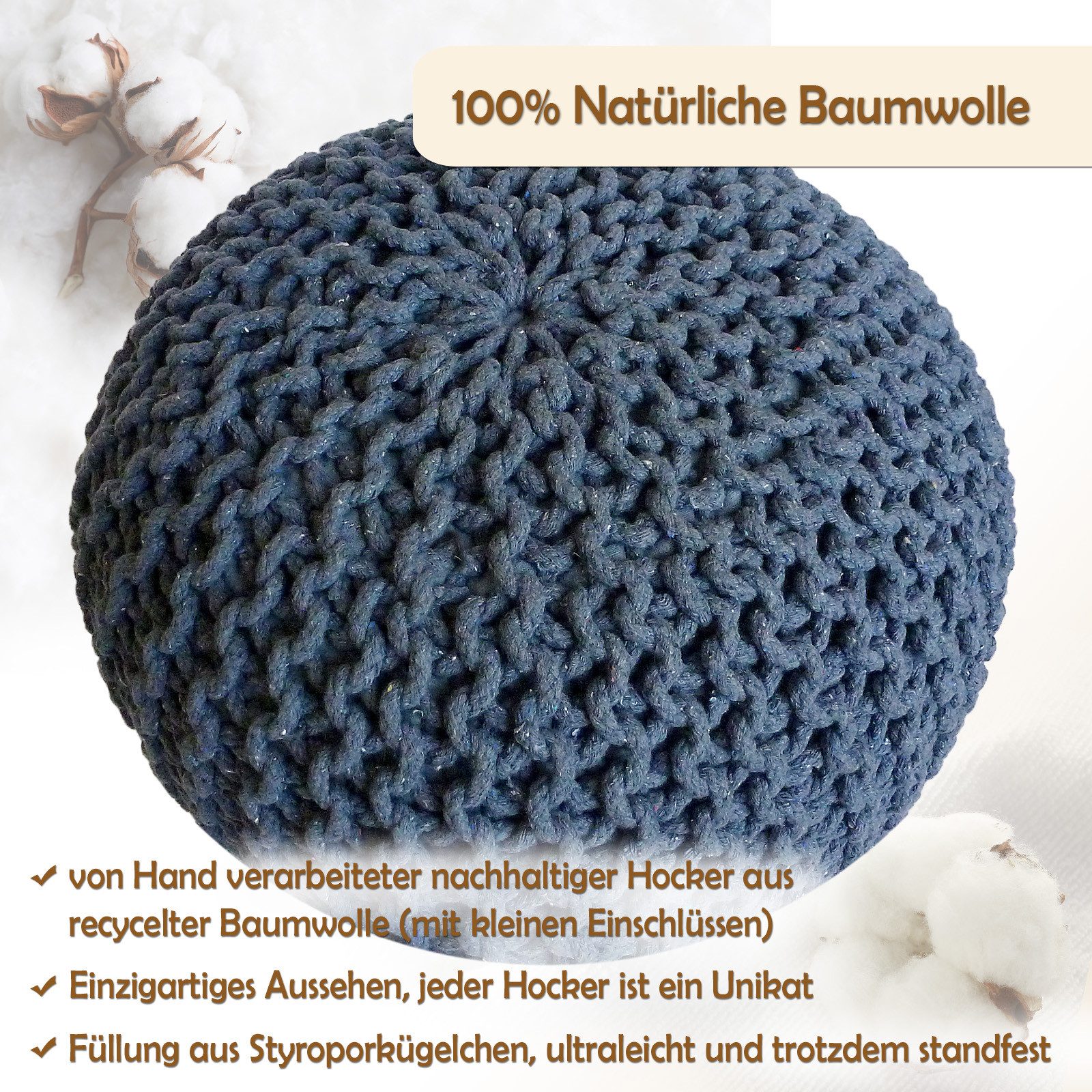 Amagohome Sitzhocker Strickhocker Pouf Ø45 o. 55cm Bodenkissen Sitzpouf XXL günstig online kaufen