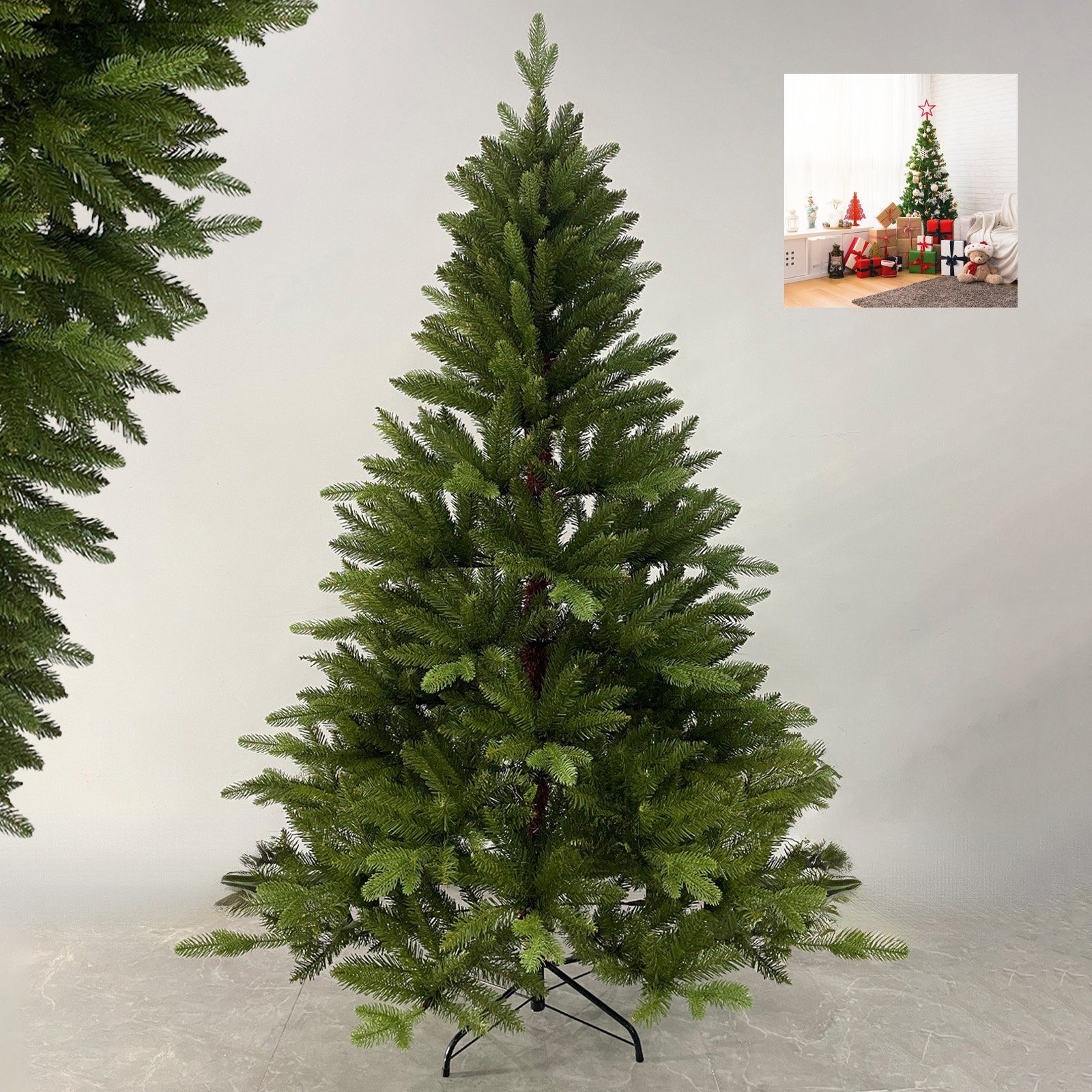 TAB Künstlicher Weihnachtsbaum Tannenbaum mit bestes PEMaterial, 1000 Hochwertige Zweige, 180cm