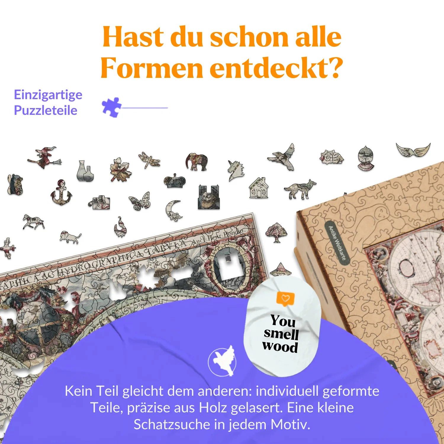 MagicHolz Puzzle Antike Weltkarte Henricus Hondius Holzpuzzle (2D), 250 Puzzleteile