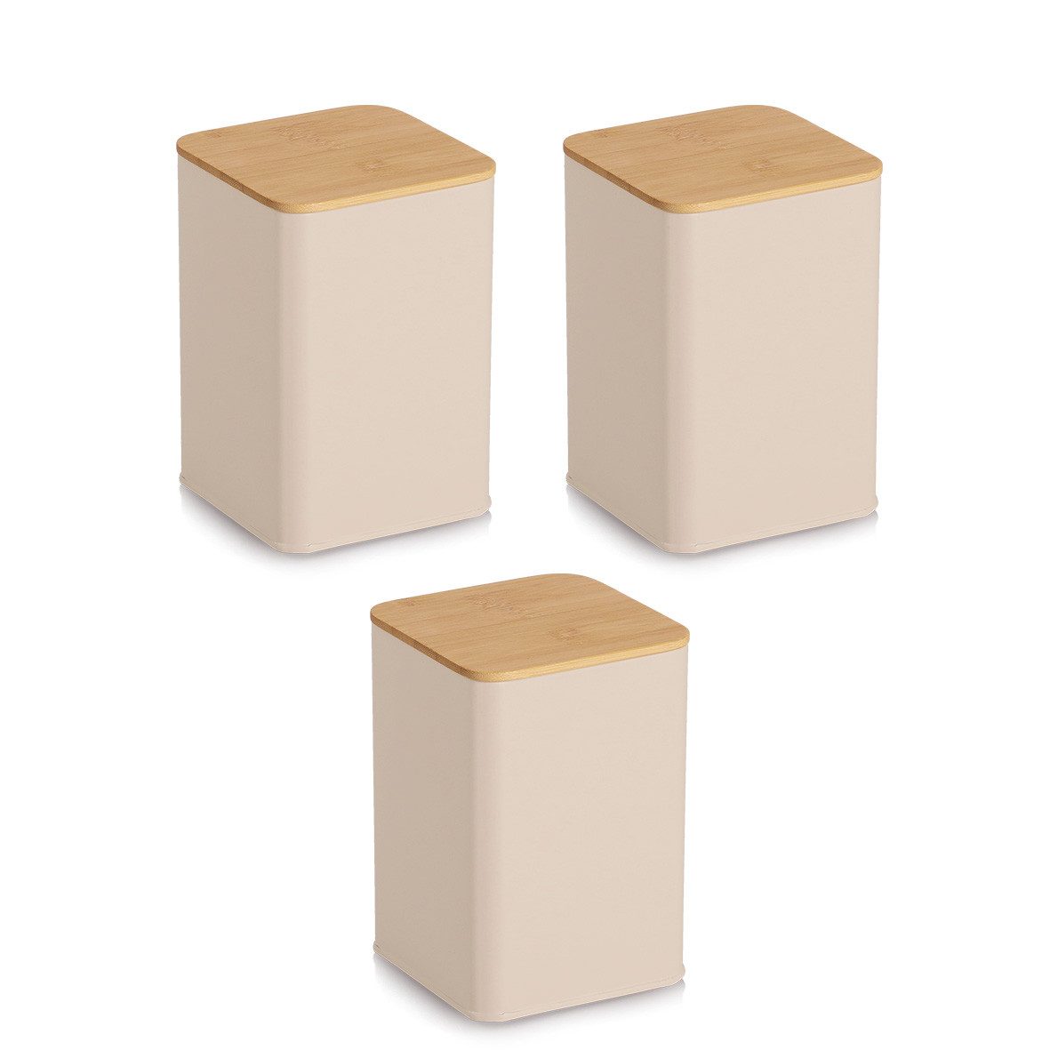 Zeller Present Vorratsdose Dose mit Bambusdeckel, 3er-Set, 1100 ml, Metall, Metall, (Set, 3-tlg), ca. 9,5x9,5x14 cm