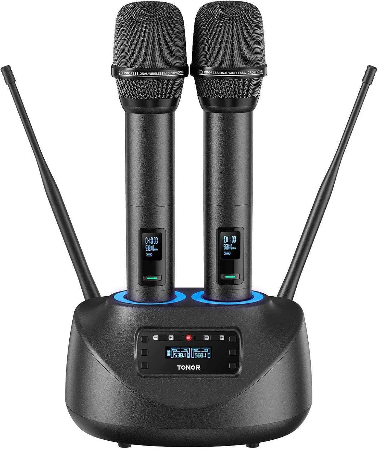 TONOR Mikrofon TONOR TW790 Funkmikrofon Set 2x UHF Wireless Akku Wiederaufladbar